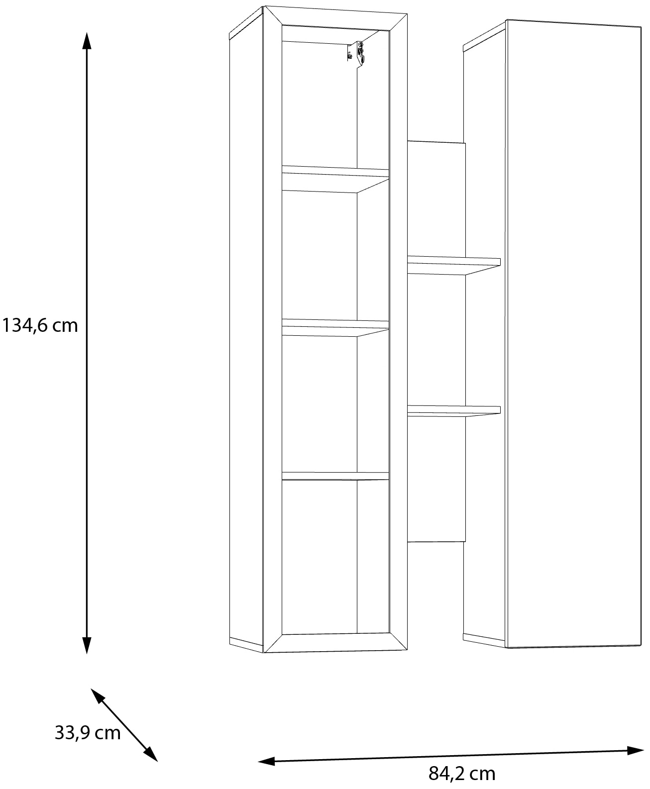 FORTE Hängevitrine B/H/T 84,2/134,6/33,9 cm Soft Close, Wandmontage