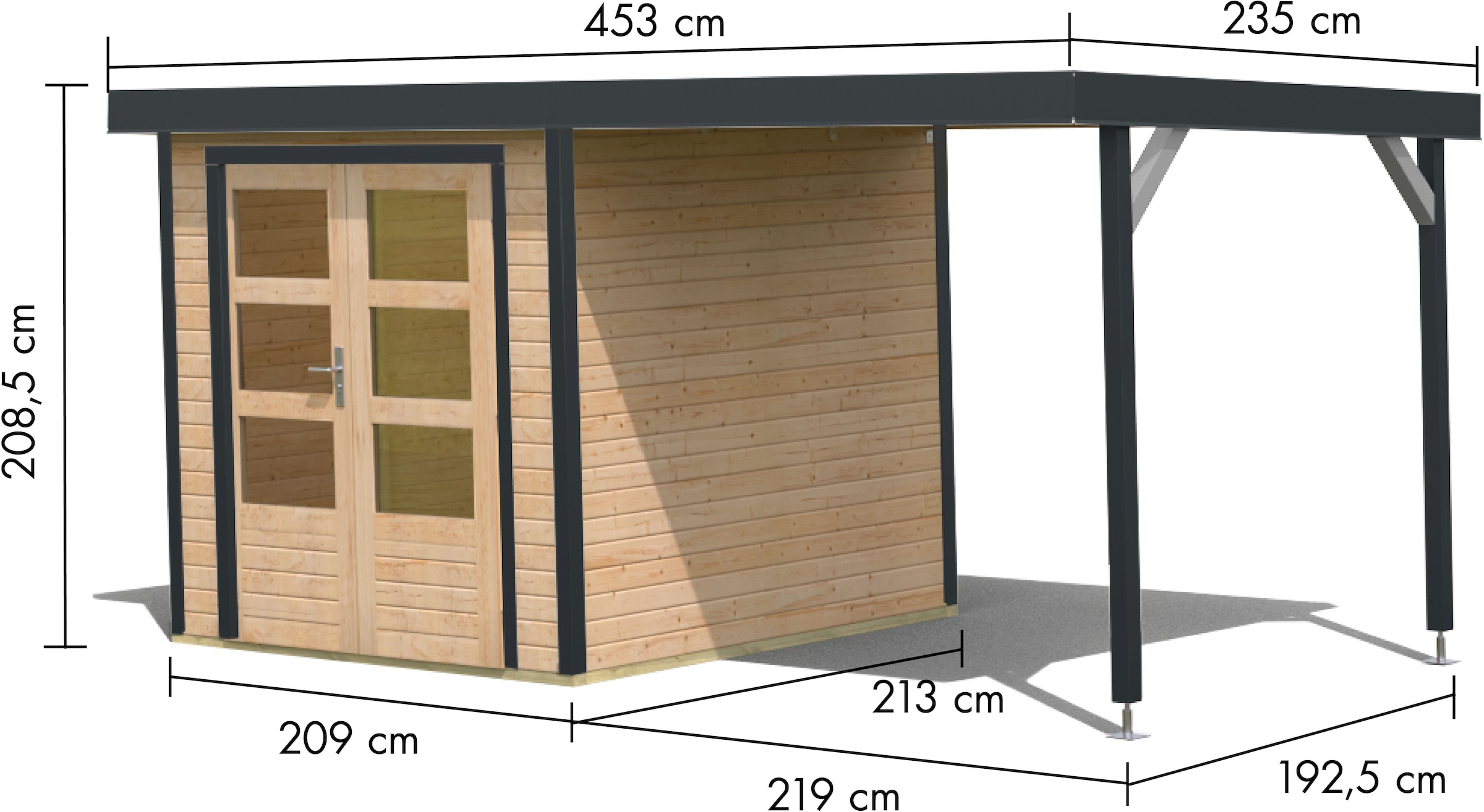 Karibu Gartenhaus »Jupiterino 2  SET, in verschiedenen Farben« inkl. Anbaudach, Made in Germany