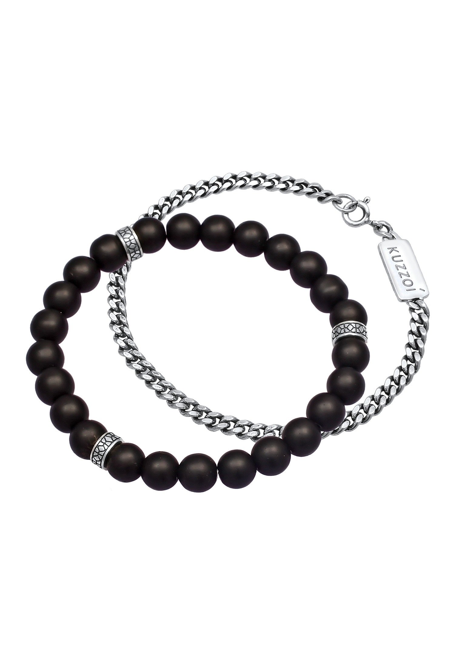 Kuzzoi Armreif »Armband Herren Set Panzer Onyx Perlen 925 Silber«