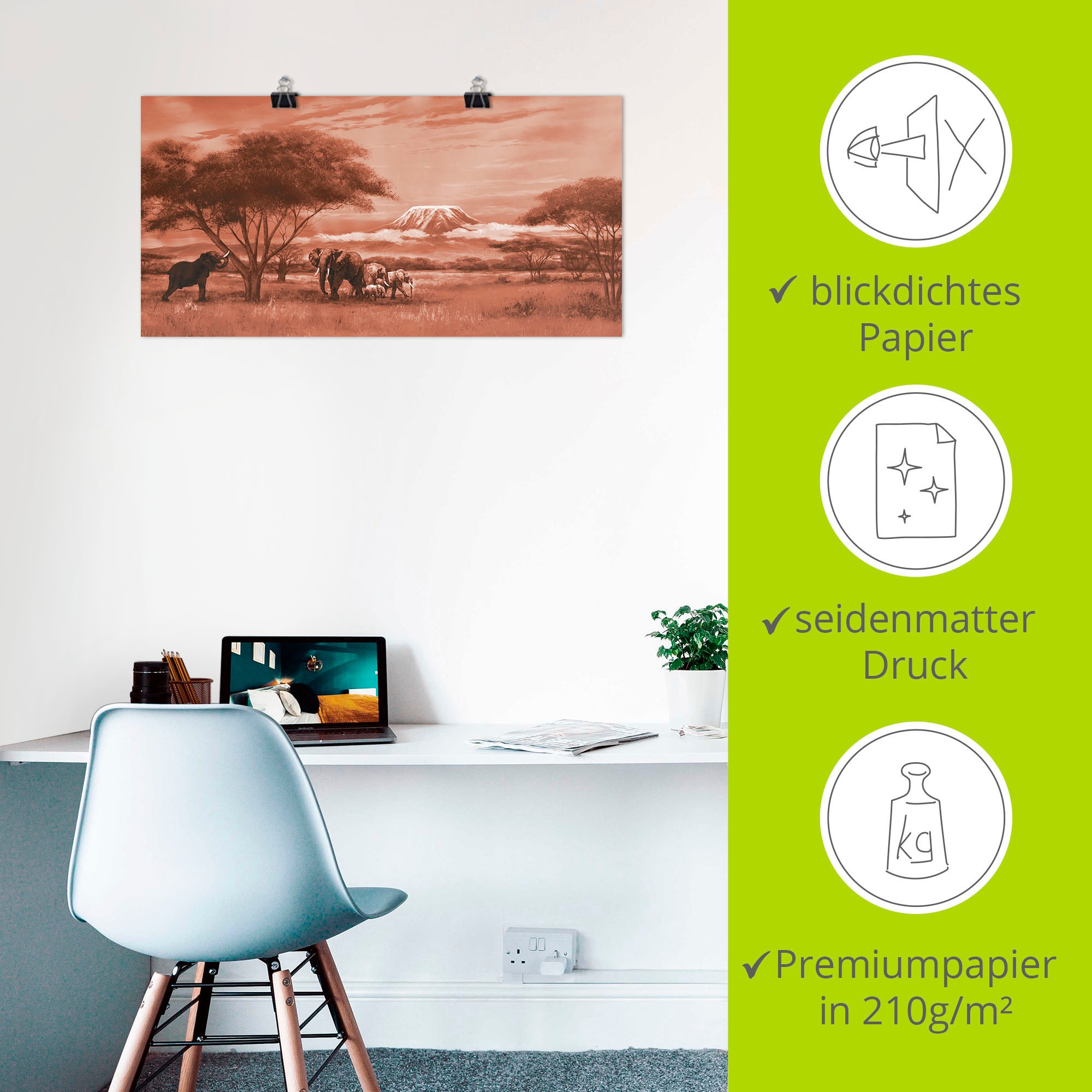 Artland Wandbild »Elefanten am Kilimandscharo«, Bilder von Afrika, (1 St.), als Leinwandbild, Wandaufkleber oder Poster in versch. Größen