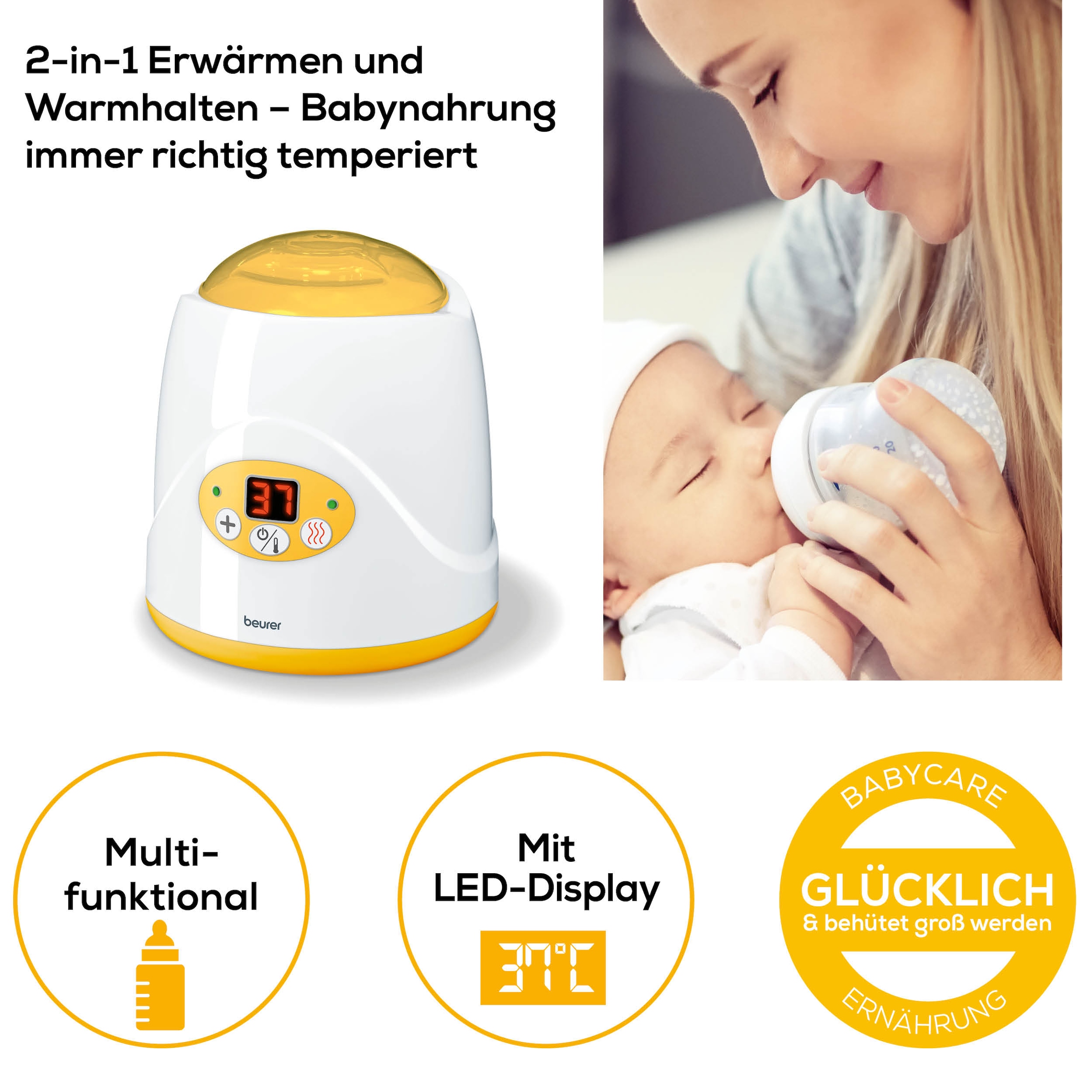 BEURER Babyflaschenwärmer »BY 52 Fläschchenwärmer, 2-in-1: Erwärmen & Warmhalten von Babynahrung«, Geeignet für alle handelsüblichen Fläschchen und Gläschen