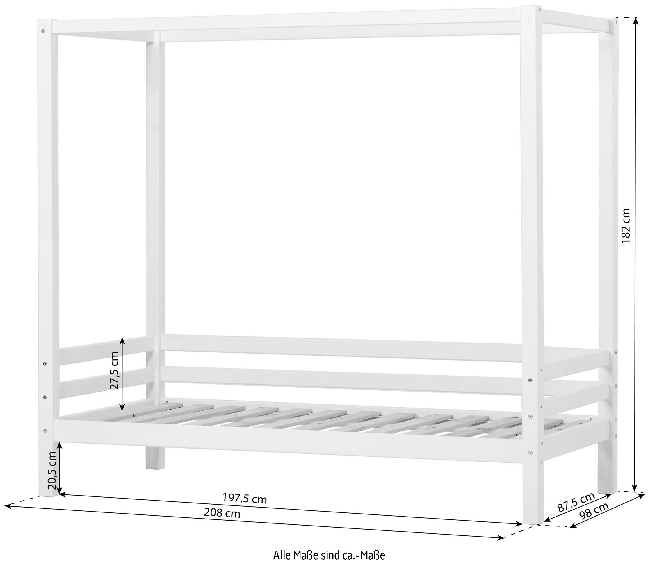 Hoppekids Kinderbett »ECO Dream«, (3 tlg., Bett, Himmeltextil und Wimpelkette), Prinzessinnen-Bett 90x200 cm, umbaubar