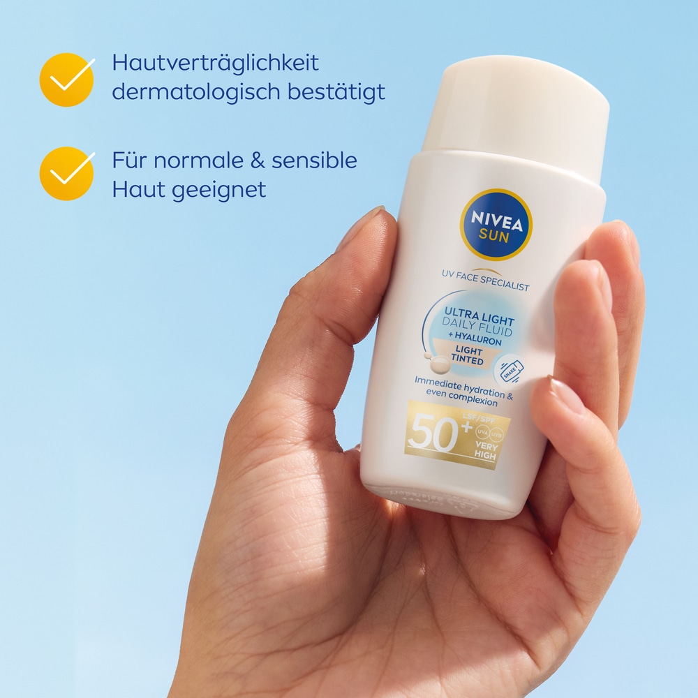 Nivea Sun Sonnenschutzfluid »Ultra Light Daily Fluid LSF 50+ +Hyaluron Light Tinted«, leicht getönt, schützt helle Haut vor UV-Strahlen