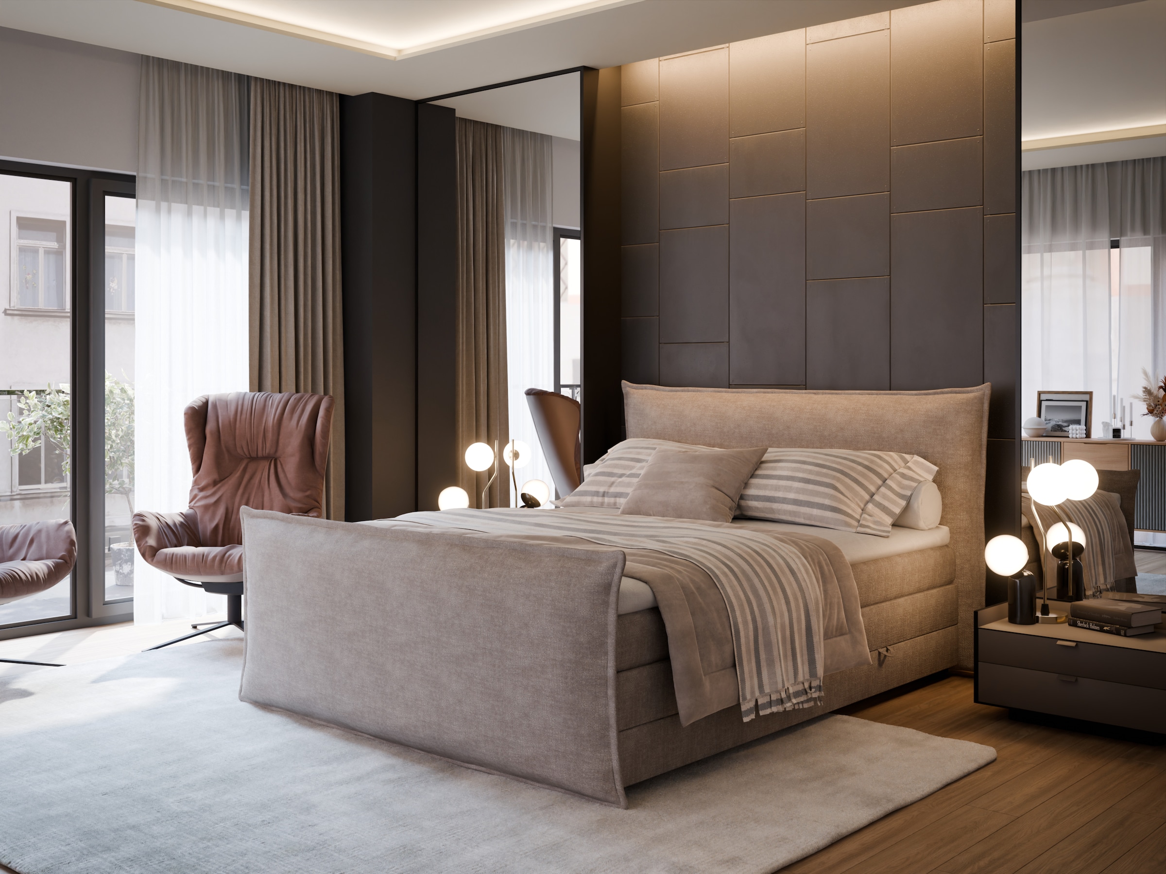 FORTE Boxspringbett »Harmonie inkl. Bettkasten und Topper, Kopf- und Fußteil in Kissenoptik« in den Breiten 140cm, 160cm und 180cm erhältlich