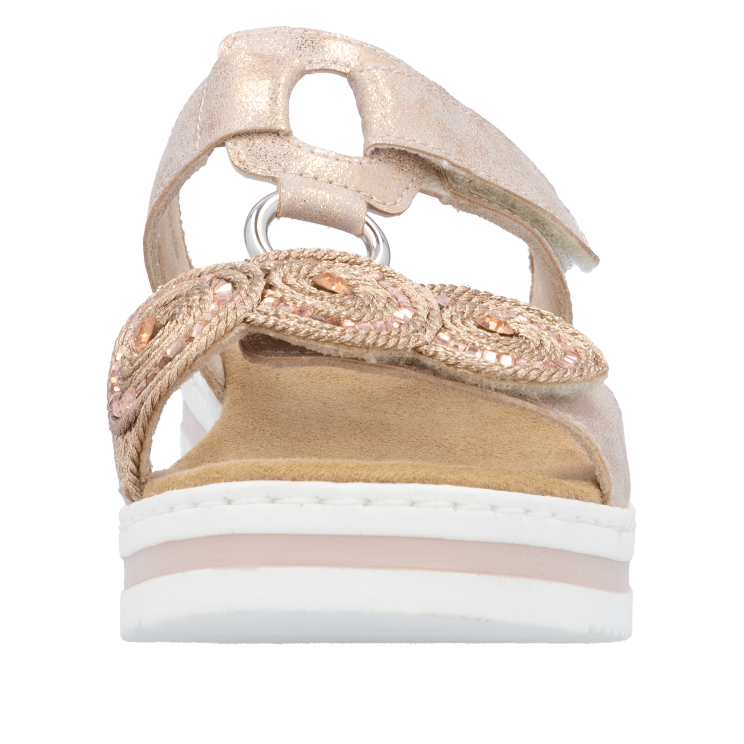 Rieker Keilpantolette  Sommerschuh, Urlaubsschuh mit Glitzersteine, Metallic-Optik