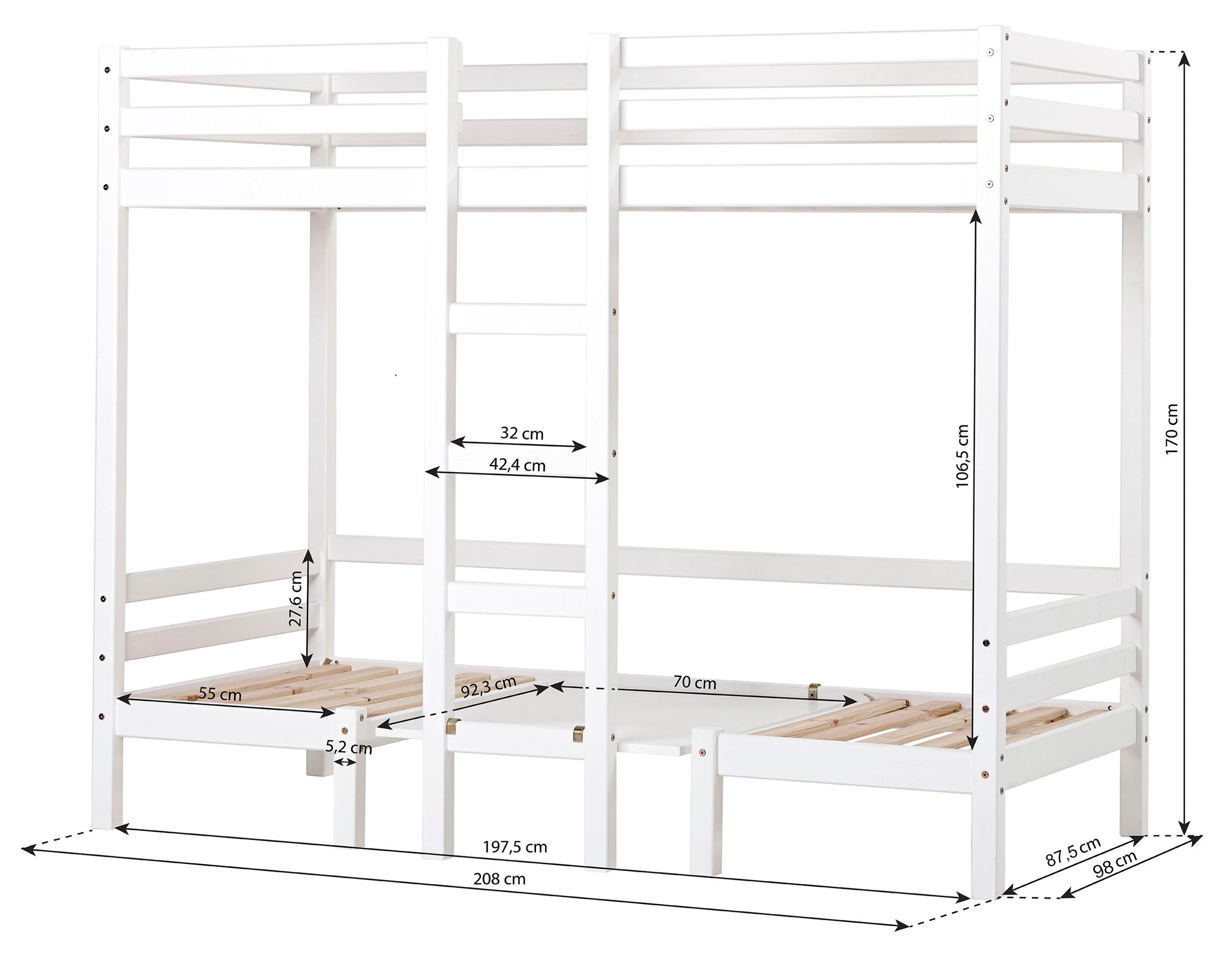 Hoppekids Hochbett »ECO Dream, Kinderbett mit Funktion - Praktisch & flexibel« Unteres Bett nutzbar als Bett oder Sitzgruppe. Matrazenbezug: PINK