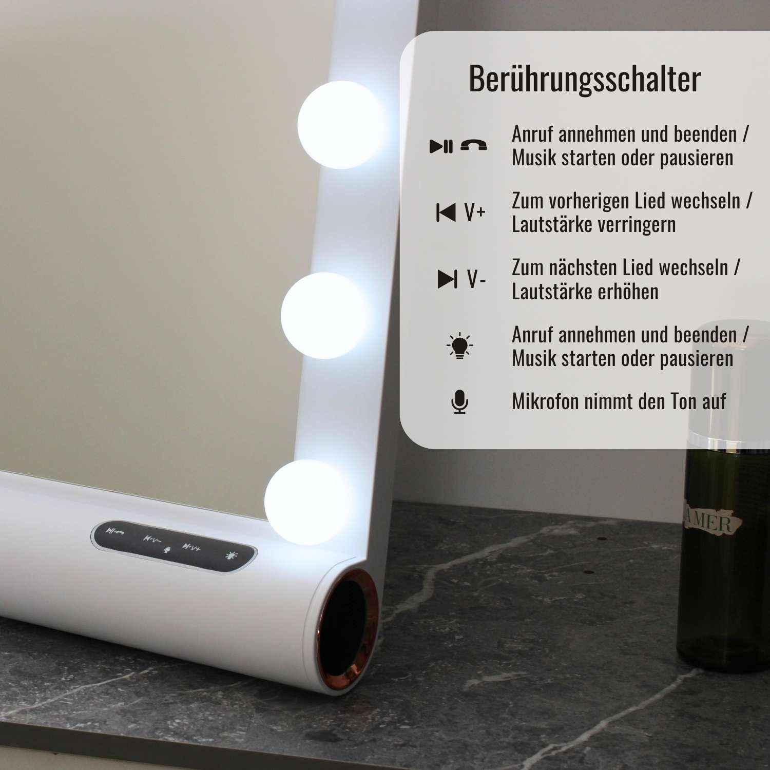 Loevschall Schminkspiegel »Anna Hollywood Spiegel mit LED-Beleuchtung & Bluetooth-Lautsprecher« Wand- oder Standnutzung, Memory-Funktion & 30-Min-Autoschalt