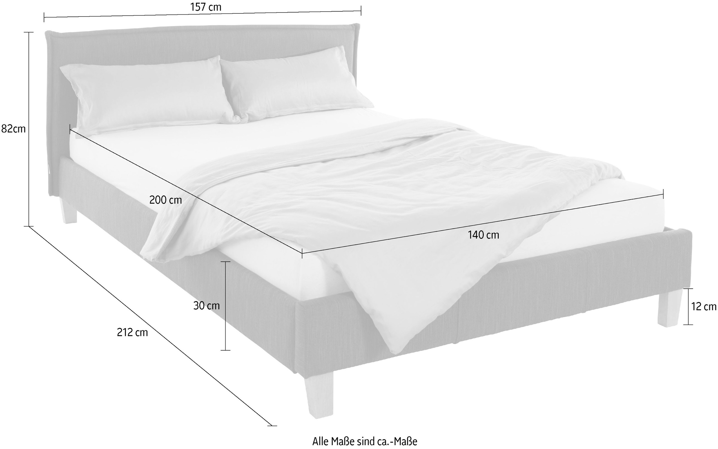 OTTO products Polsterbett »Heddi« in 5 Breiten: von 90cm-200cm,  Biese am Kopfteil,  Strukturstoff