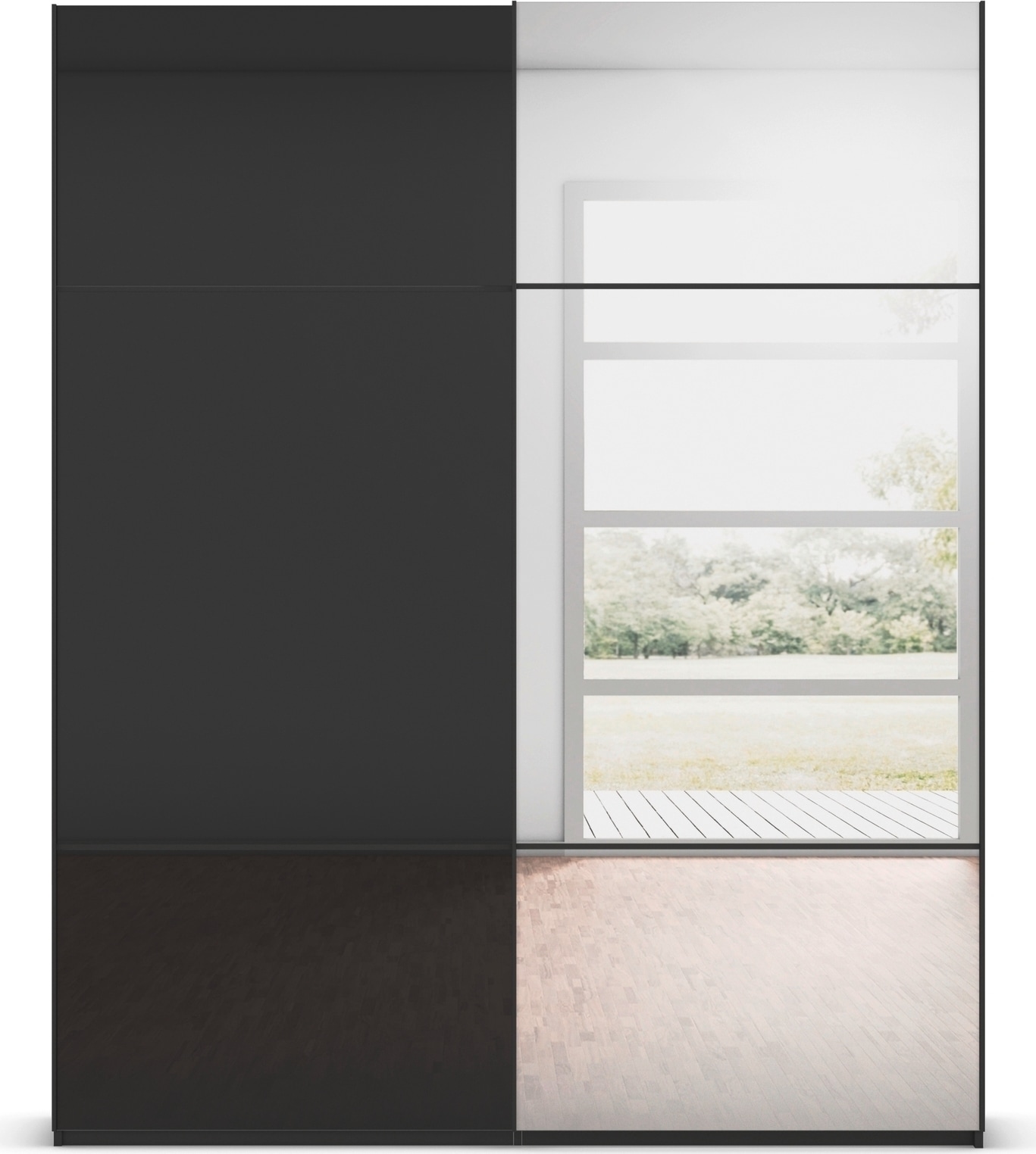 rauch Schwebetürenschrank »Kleiderschrank Schrank Garderobe Schlafzimmerschrank SCALE-TRIO« edle dreigeteilte Front mit 2 Zierleisten Spiegel/Glas MADE IN GERMANY