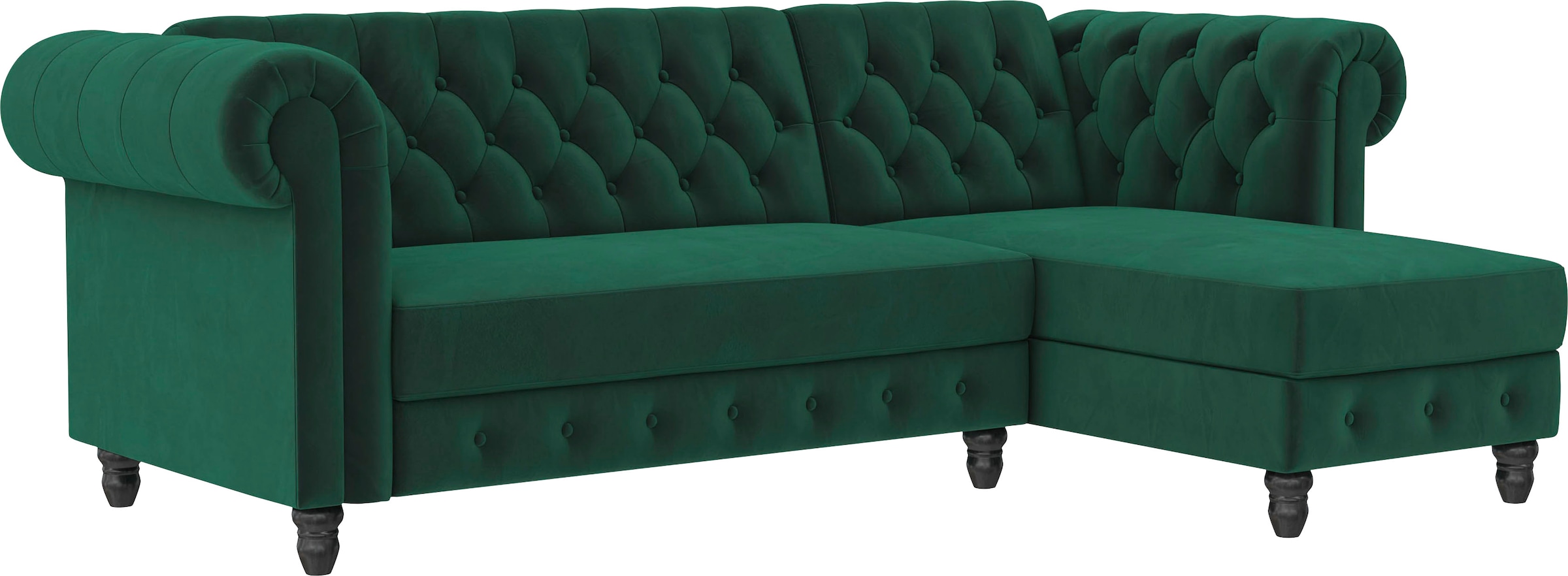 Dorel Home Ecksofa »Felix, L-Form, 241 cm (Liegefl.108x195 cm), Recamiere tauschbar,«, verstellb. Rückenlehne, Bett-Funktion, Velours, Kunstleder, Vintage