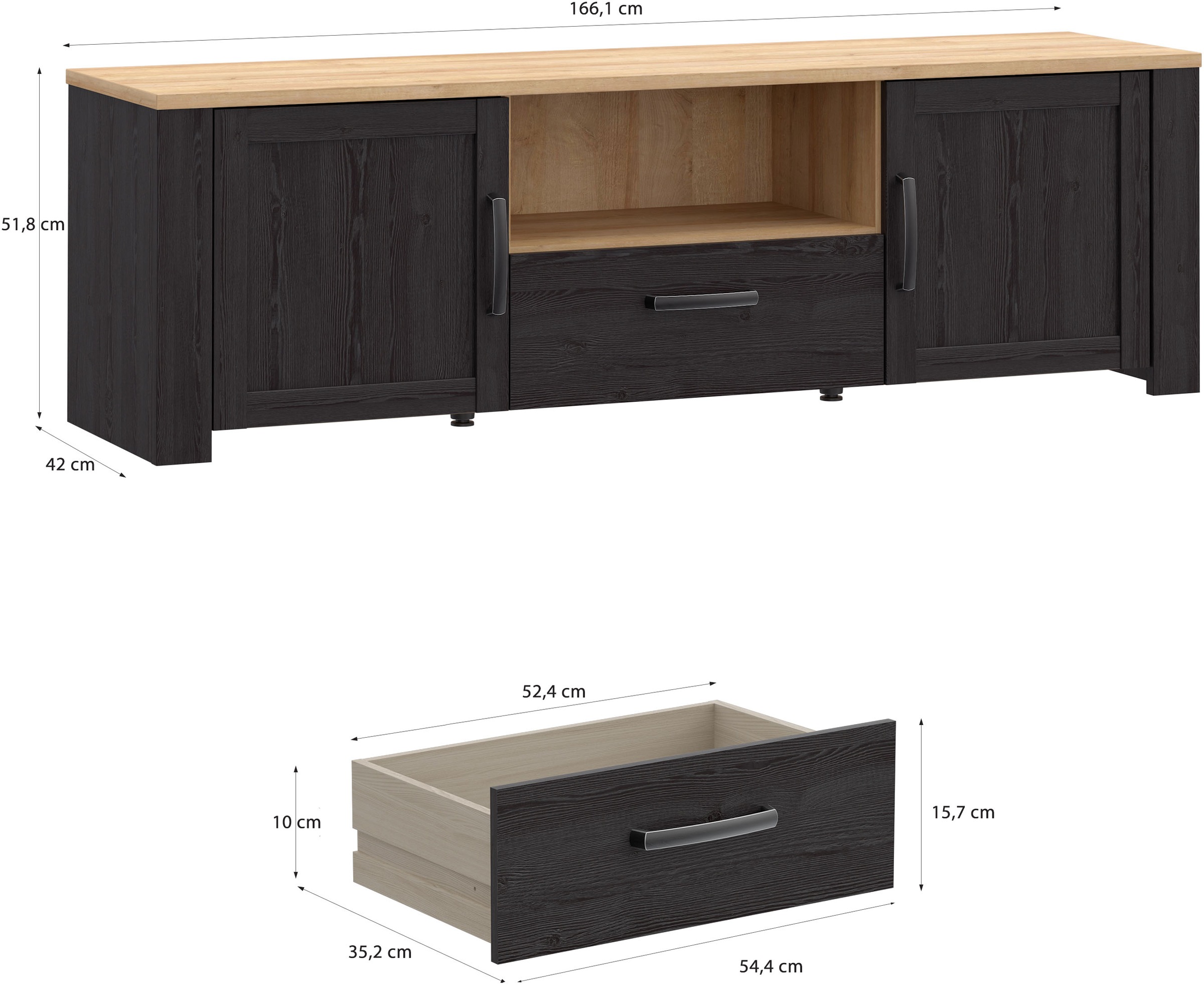 FORTE TV-Board »Bohol TV-Schrank, Stauraum, 2 farbiges Dekor, landhaus« B/H/T 166,1/51,8/42cm, 2 Türen, 1 SK