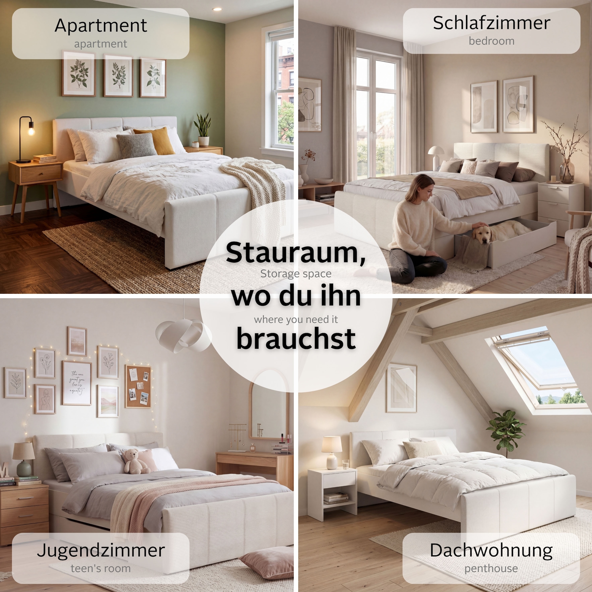 OTTO home Bett »Doppelbett Polsterbett Stauraumbett AGORDO« 180x200 cm, Kopf- und Fußteil aus Cordstoff oder Webstoff,  praktische Bettschubkästen für zusätzlichen Stauraum MADE IN GERMANY