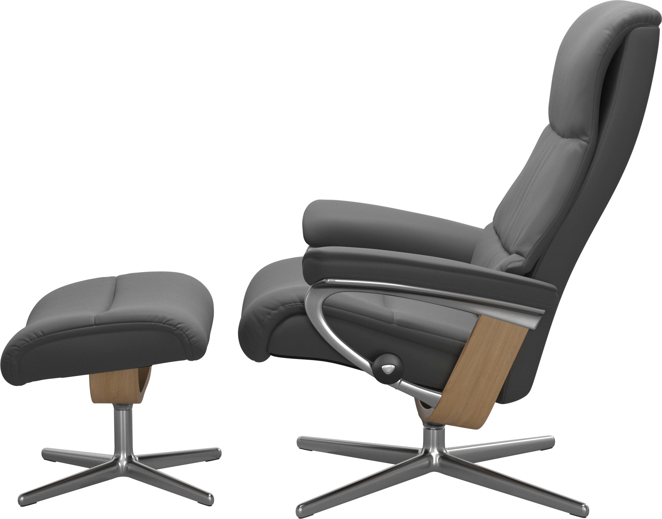 Stressless® Relaxsessel »View«, (Set, Relaxsessel mit Hocker), mit Hocker, mit Cross Base, Größe S, M & L, Holzakzent Eiche