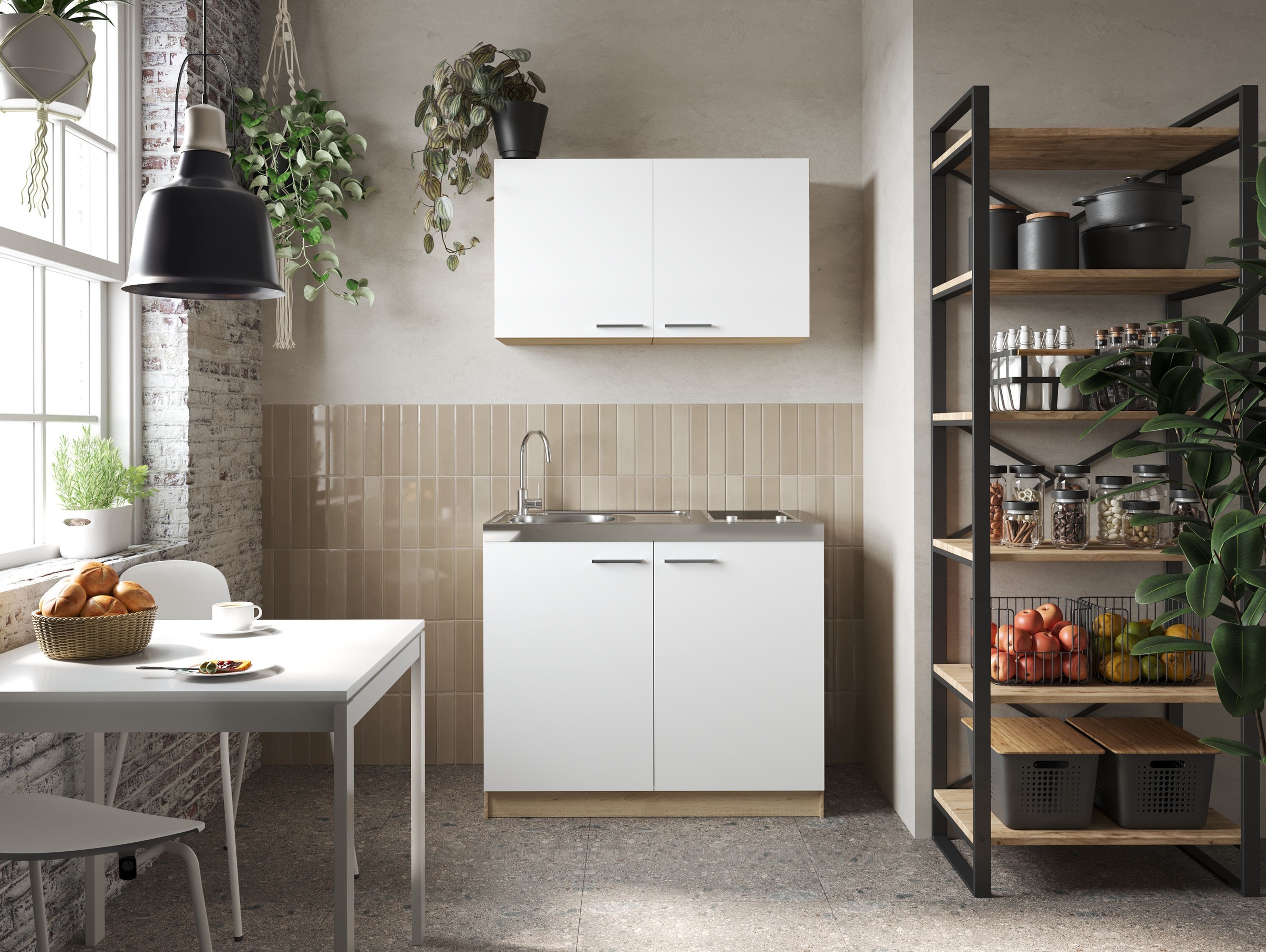 RESPEKTA Pantryküche »Merle« Breite 100 cm, Soft-Close, Spülenabdeckung mit Glaskeramikkochfeld