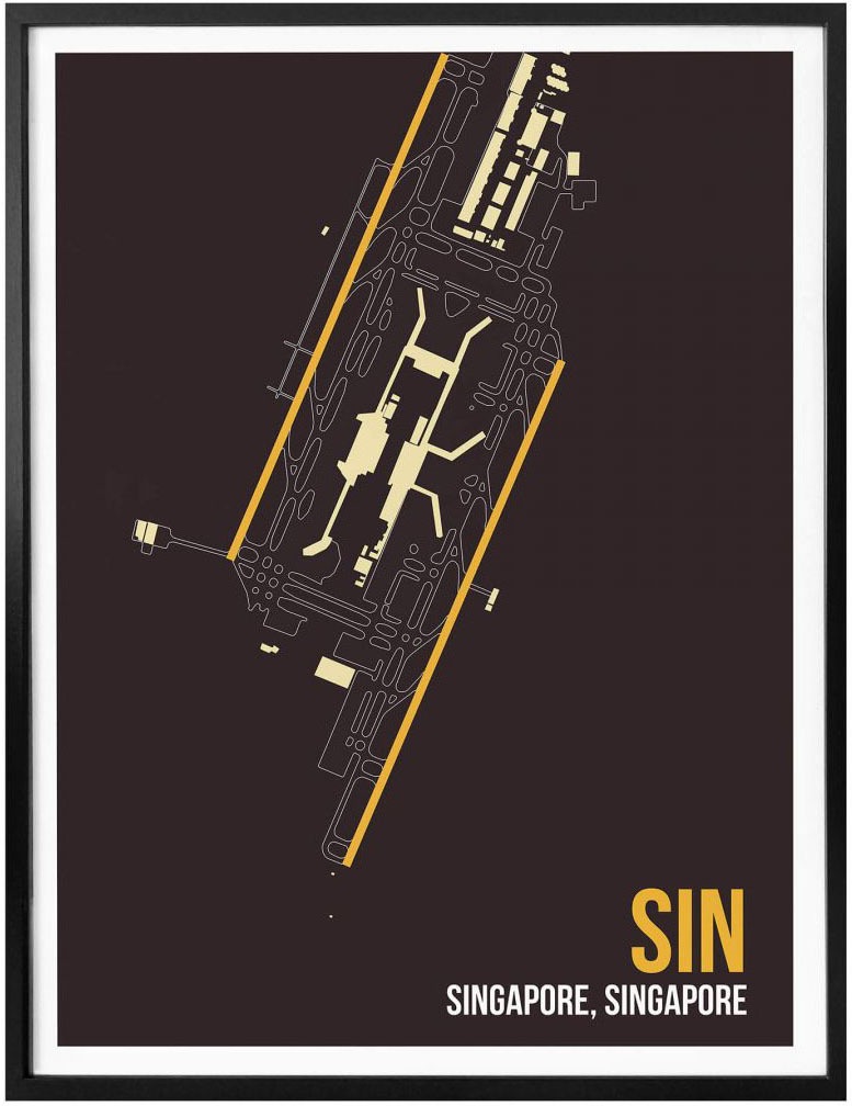 Wall-Art Poster »Wandbild SIN Grundriss Singapur«, Grundriss, (1 St.), Poster ohne Bilderrahmen