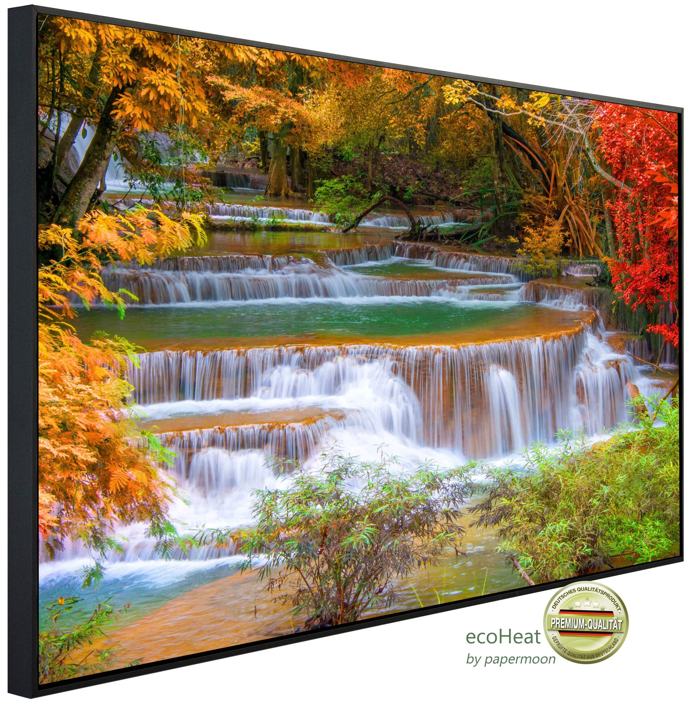 Papermoon Infrarotheizung »EcoHeat - Wasserfall Regenwald«, Aluminium, 900 W, 60x120 cm, mit Rahmen, energiesparendes Heizen für angenehme, gesunde und gleichmäßige Wärme