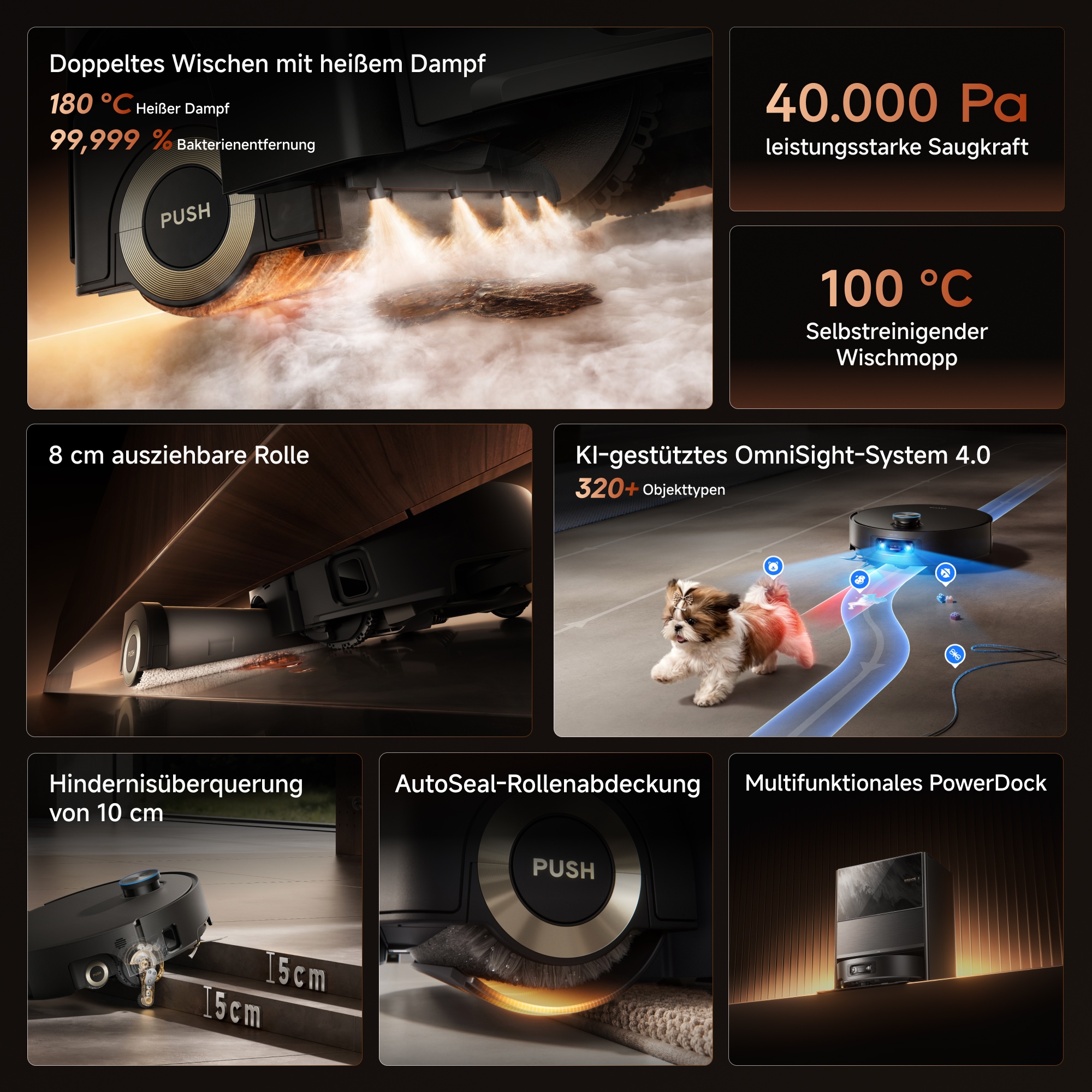 Dreame Nass-Trocken-Saugroboter »Aqua20 Pro Ultra Roller X Complete Marble Black« Vollautomatische Absaugstation, App-Steuerung