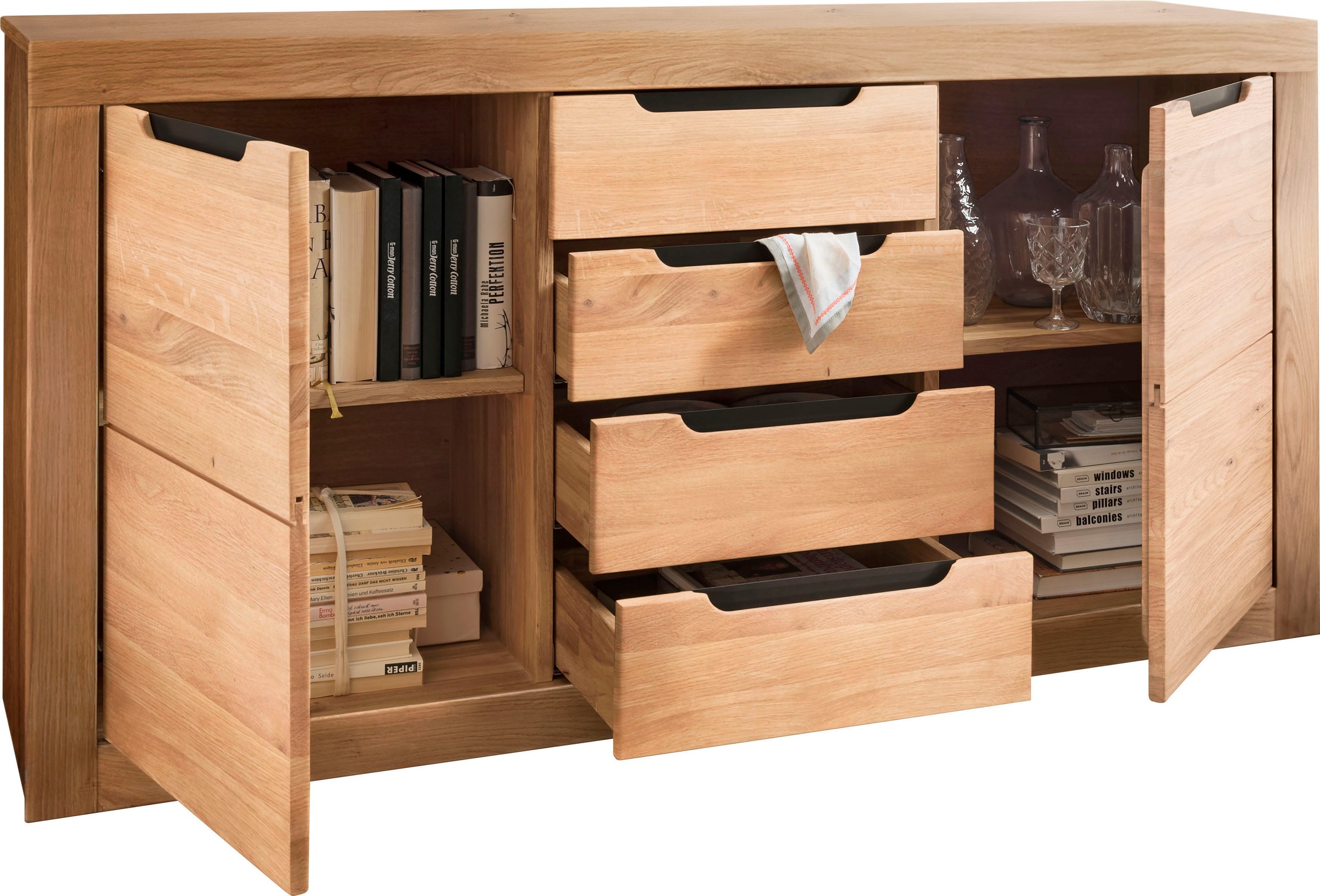 Wohnglücklich by Infantil Sideboard »Basel«, Breite 160 cm, aus massiver Wildeiche