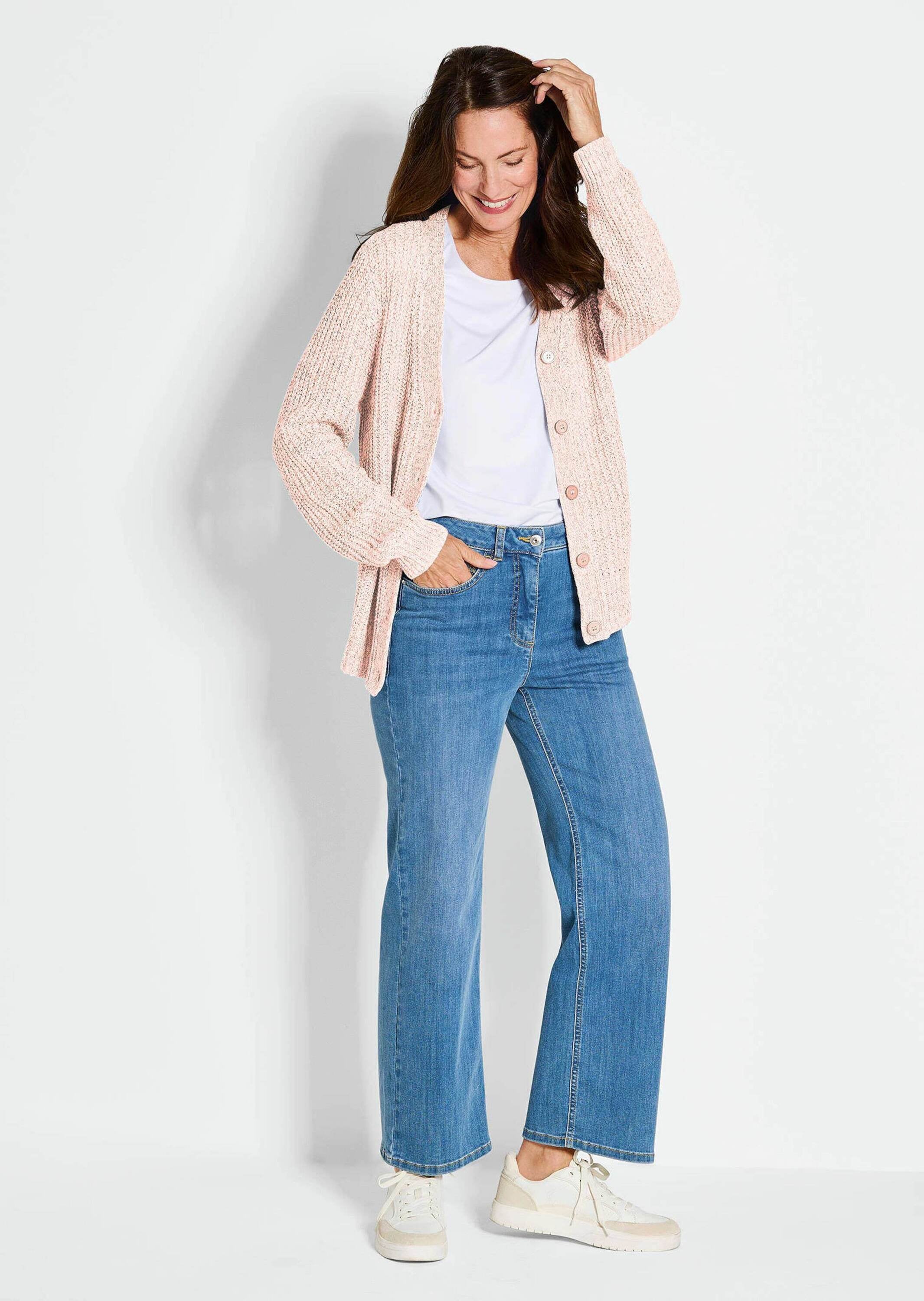 GOLDNER Strickjacke »Langarm Strickjacke mit V-Ausschnitt« Multicolor-Bändchengarn