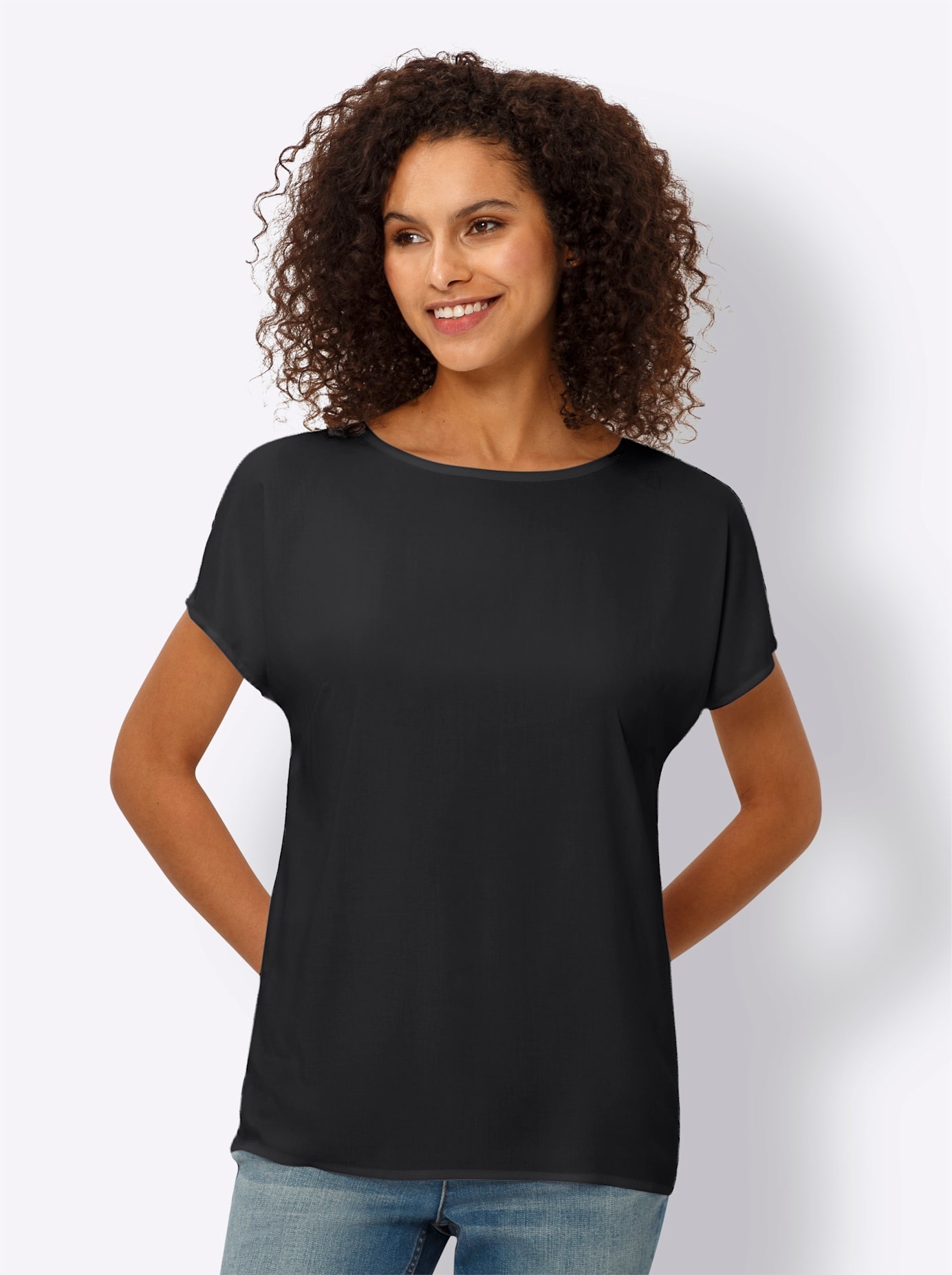 Heine Damen Kurzarmbluse in schwarz, Größe 34