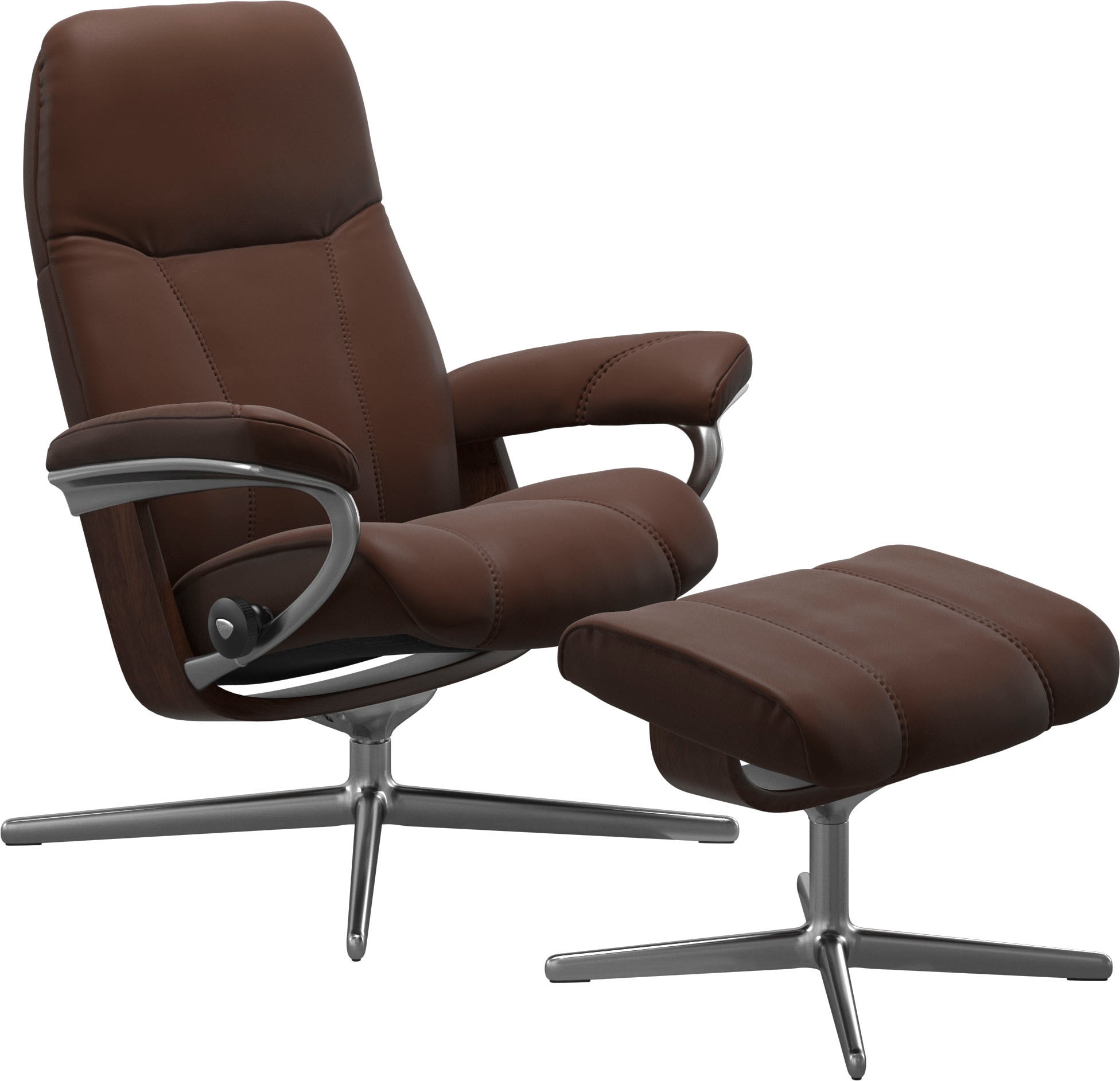 Stressless® Relaxsessel »Consul« Set, Relaxsessel mit Hocker,  mit Hocker, mit Cross Base, Größe S, M & L, Holzakzent Braun