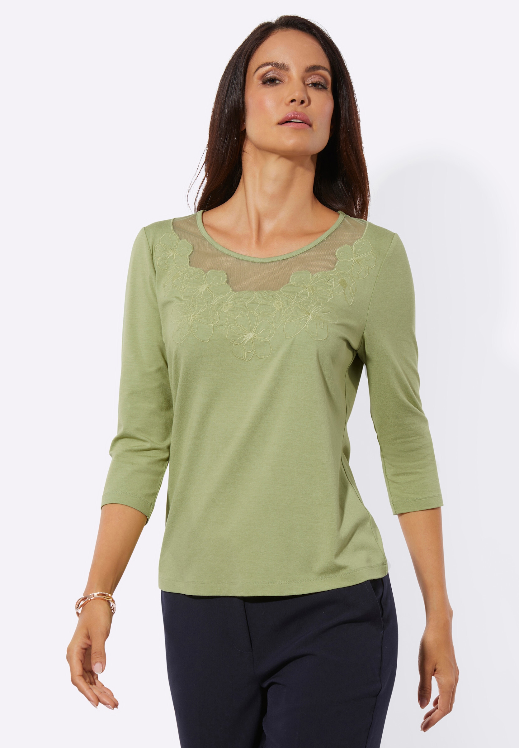 creation L T-Shirt »Shirt 3/4-Arm-Shirt mit Spitze am Ausschnitt«