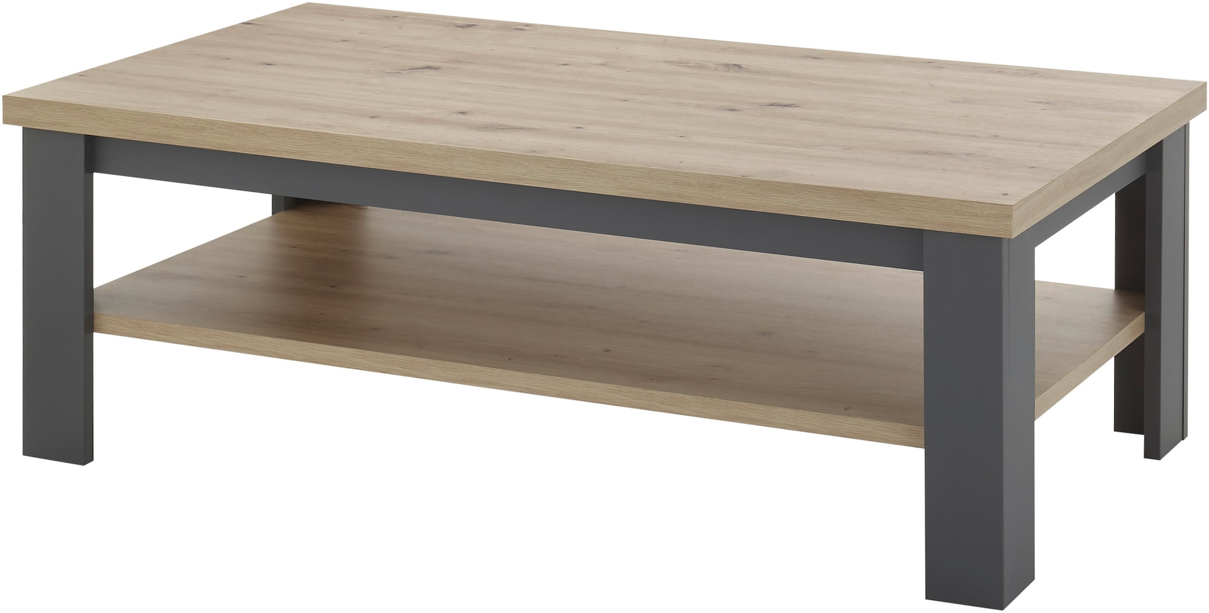 Stolkom Couchtisch »Venezia Wohnzimmertisch, Eiche Artisan Dekor, BxHxT 115x40x65 cm«, Ablageboden, Absetzungen alufarben, Klassisches Design