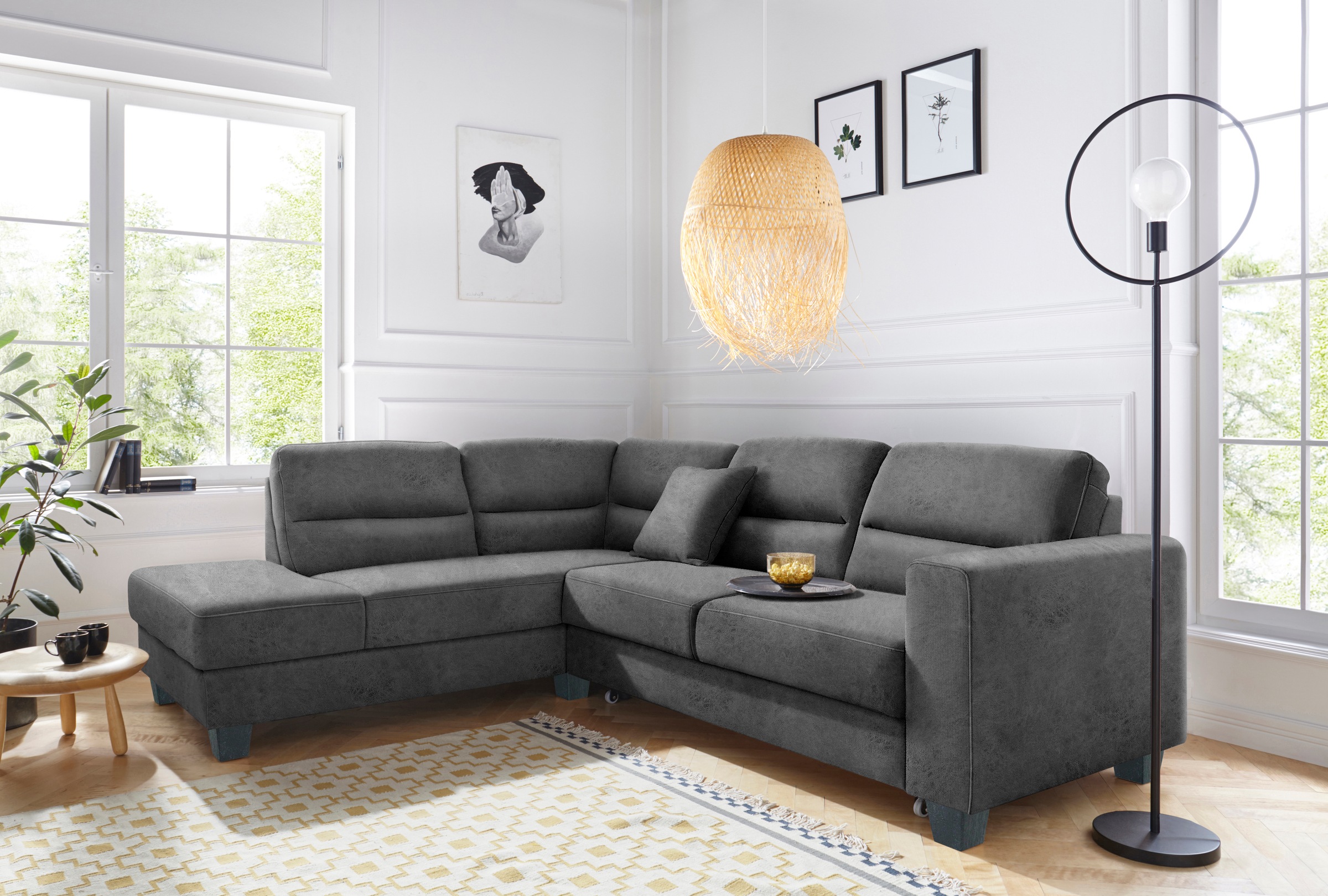 TRENDMANUFAKTUR Ecksofa »Chamber, zeitlos & elegant, bequem, L-Form«, inklusive einer Kopfstütze, wahlweise Schlaffunktion, B/T 203/245cm