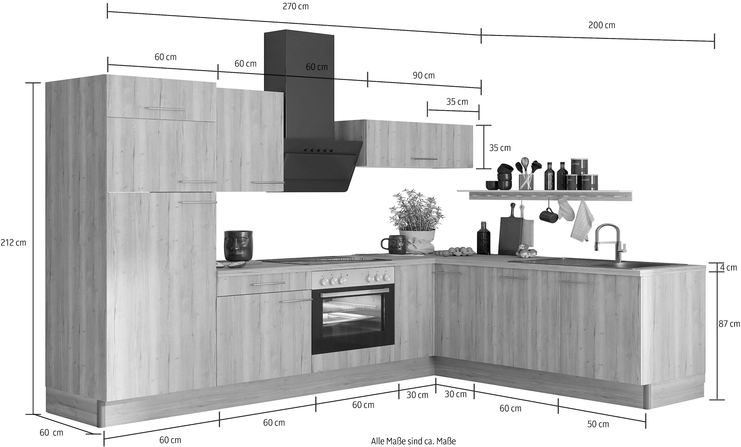 x 270 Shop E-Geräten im Küche OTTO breit, »Klara«, 200 OPTIFIT cm Online wahlweise mit
