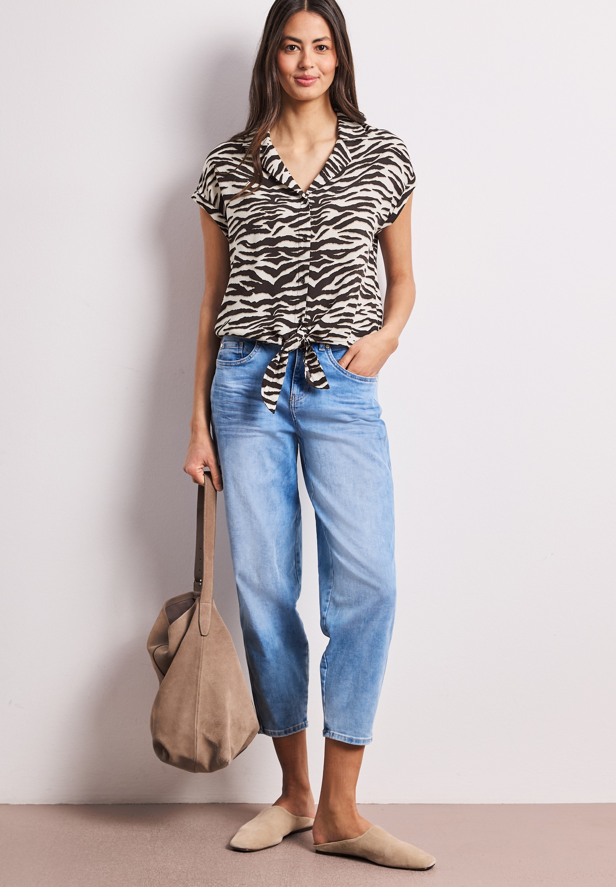 STREET ONE Druckbluse Sommershirt mit Bowling-Kragen und im Animal-Look
