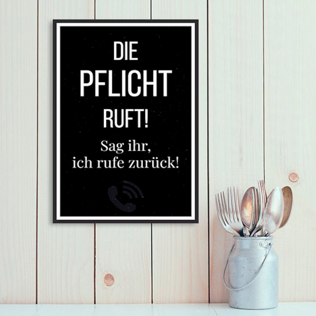 queence Metallbild »Pflicht ruft«, Schriftzüge, (1 St.)