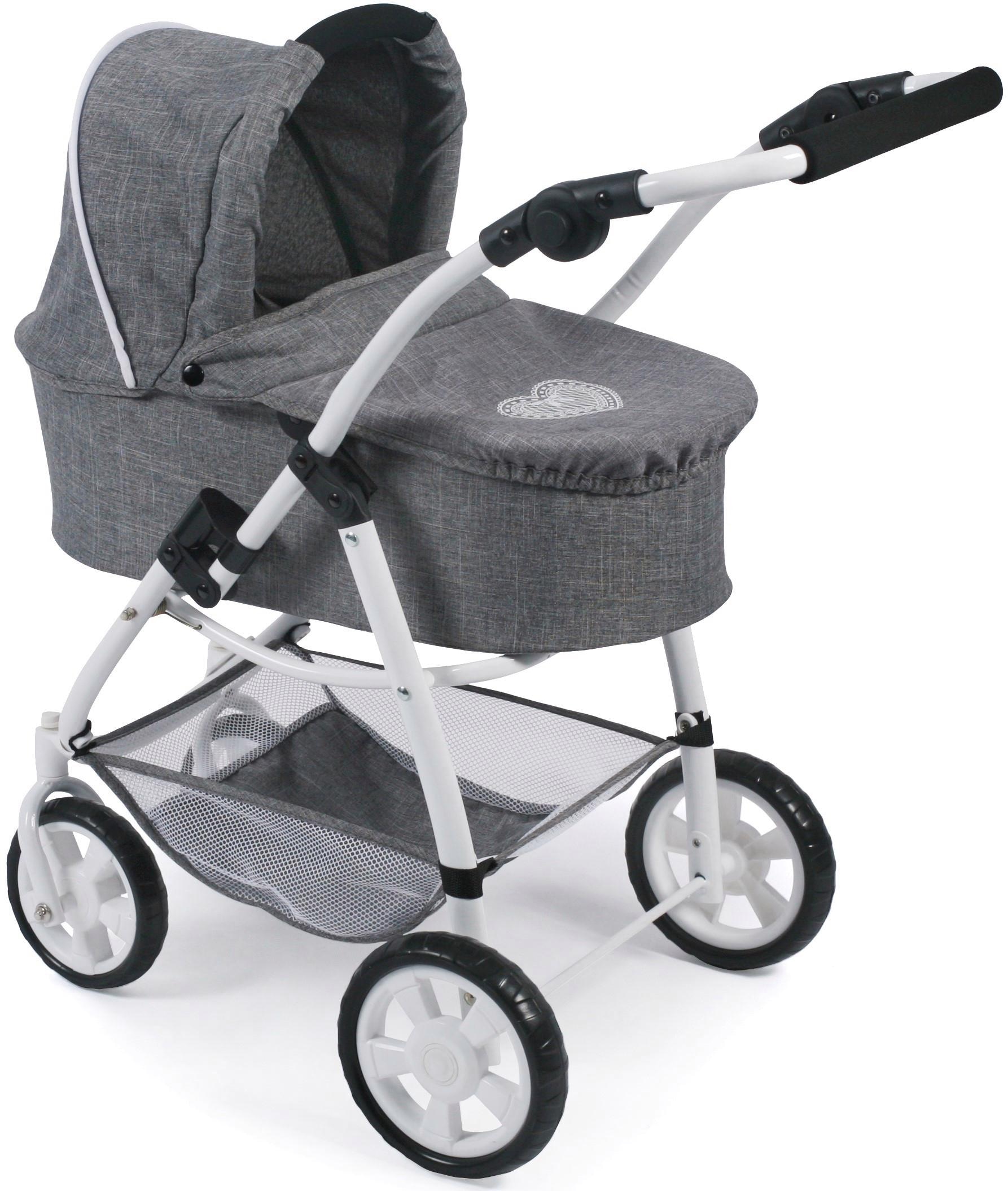 CHIC2000 Kombi-Puppenwagen »Emotion All In 3in1, Jeans Grey«, inkl. Babywanne, Babyschale und Sportwagenaufsatz