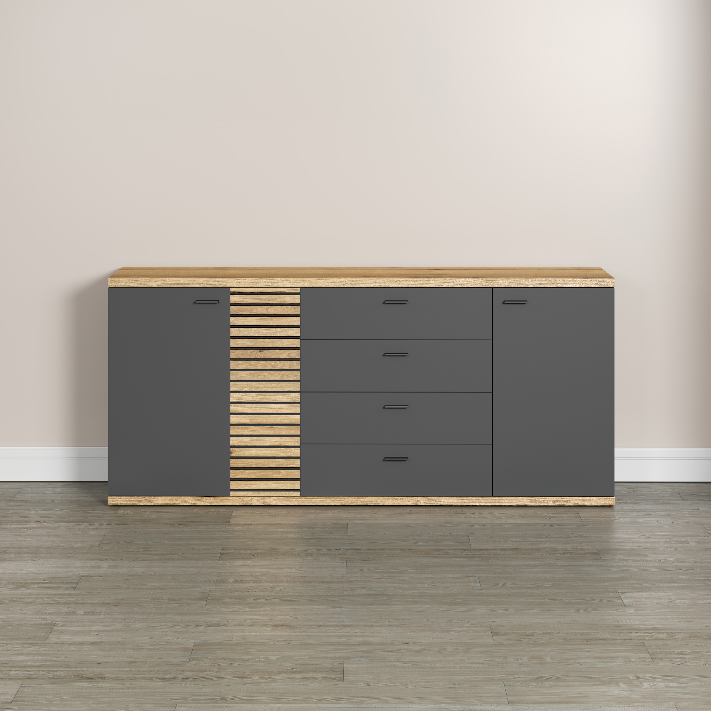 INOSIGN Sideboard »Galway«, Kommode mit angesagter Rillenoptik und Soft-Close - 186/42/85 cm