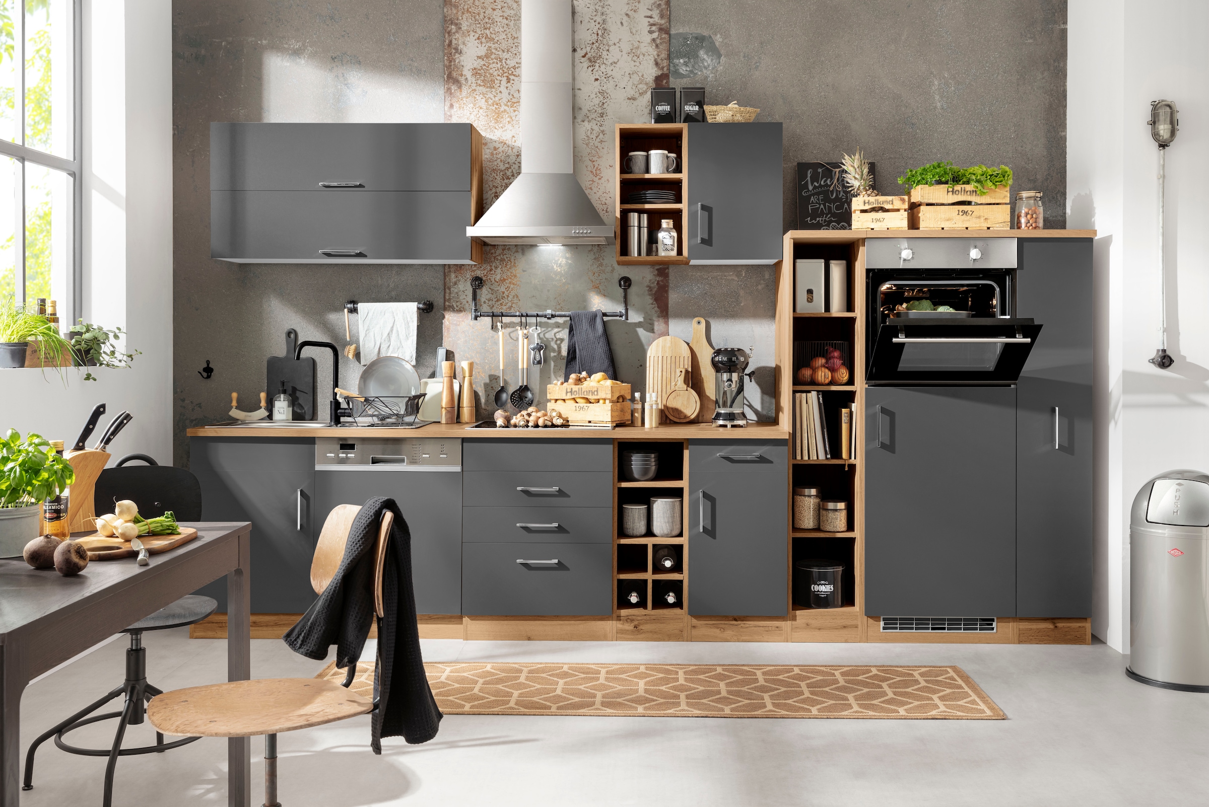 KOCHSTATION Apothekerschrank »KS-Colmar«, 30 cm breit, 165 cm hoch, mit 3 Ablagen, mit Metallgriff