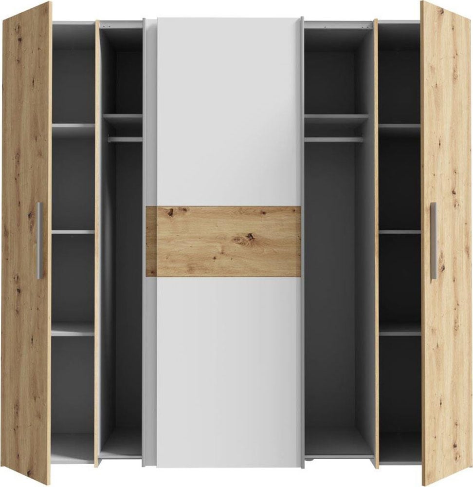 FORTE Kleiderschrank »Kalixtus, TOPSELLER, Made in Europe«, (B/H/T ca. 200x190x60 cm, 2 Schiebetüren, 2 Drehtüren, 8 Einlegeböden), Kombination aus Dreh- und Schwebetüren, mehrere Farben