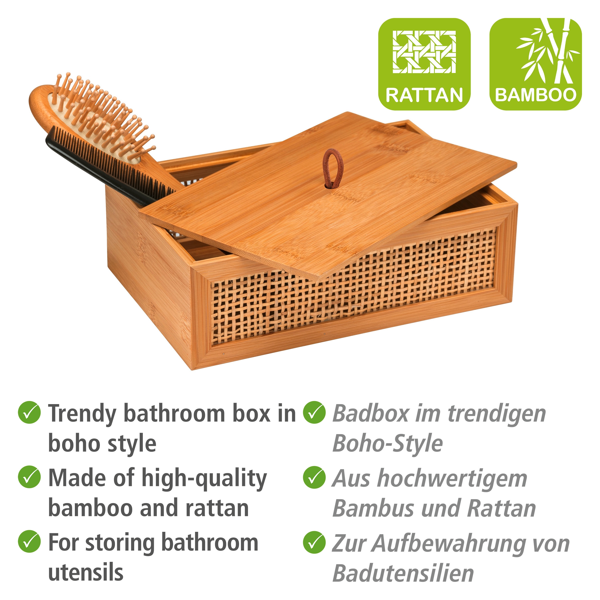 WENKO Badorganizer »Allegre«, (1 St.), mit Deckel, aus Bambus und Rattan