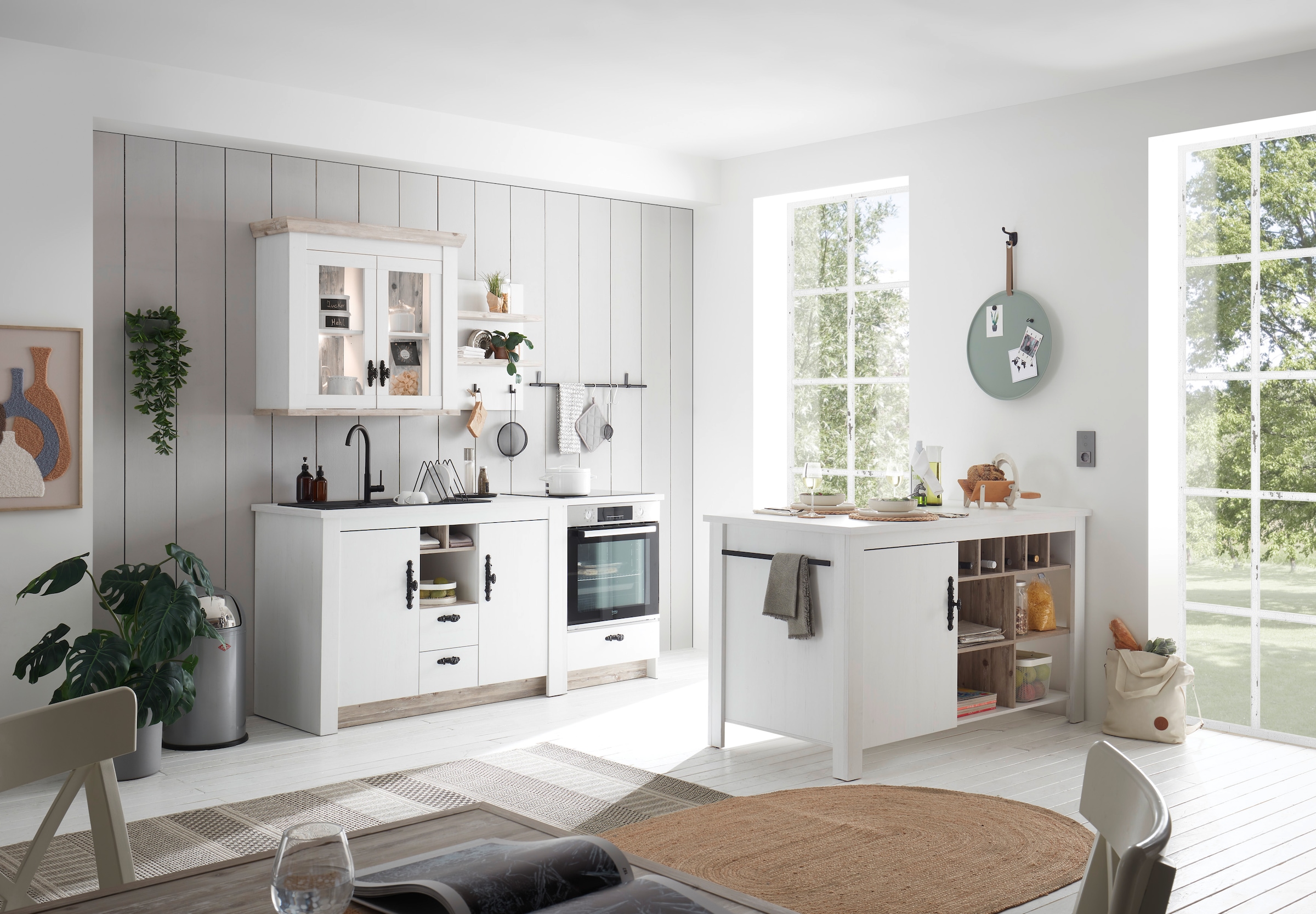 Home affaire Kücheninsel »Florenz, Küchenblock in Pinie Weiß, Kochinsel, Küchenarbeitsblock«, Breite 161 cm, mit verschnörkeltem Metallgriff, Arbeitshöhe 92 cm