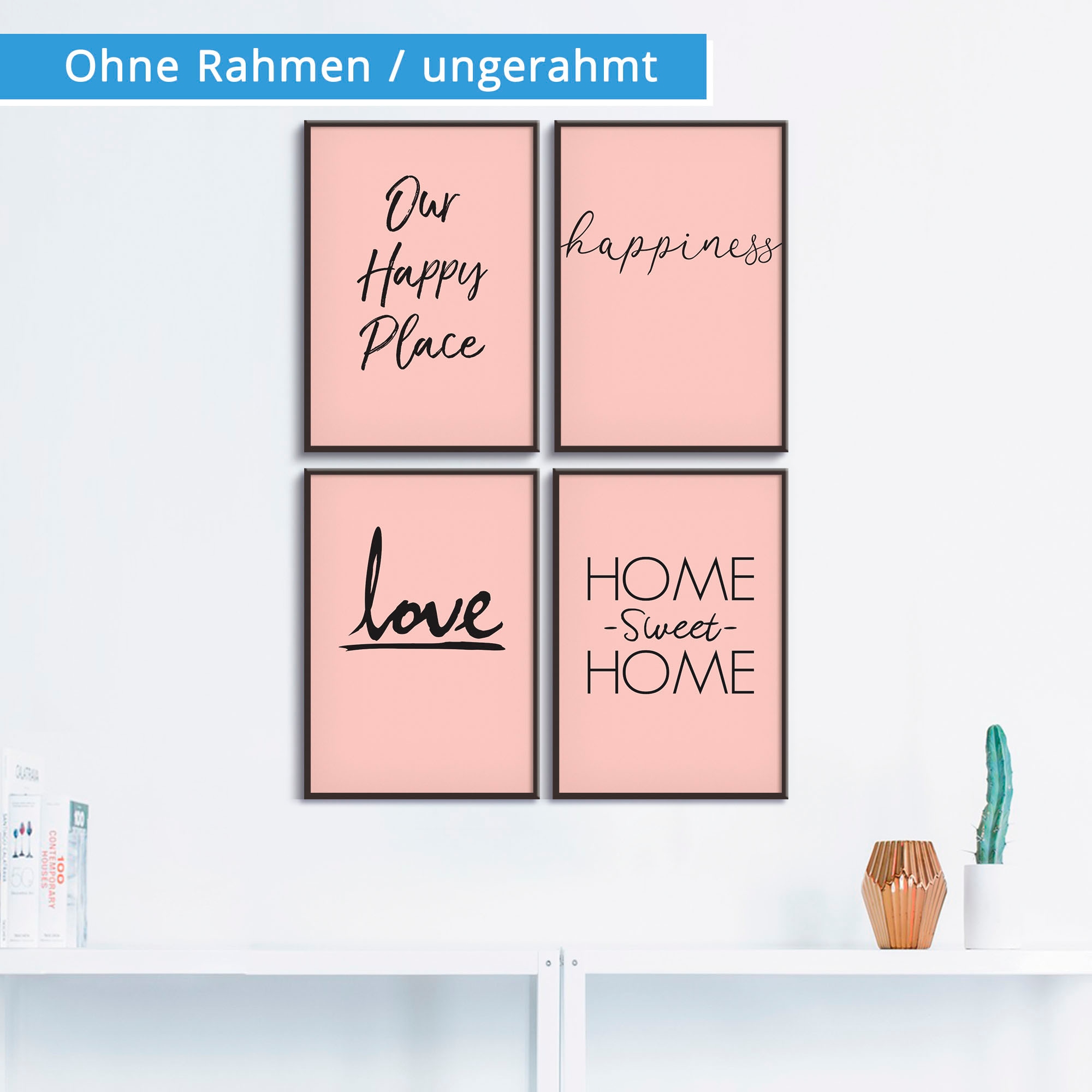 Artland Poster »Ort Glück Liebe Home sweet Home«, Sprüche & Texte, (4 St.), Poster, Wandbild, Bild, Wandposter