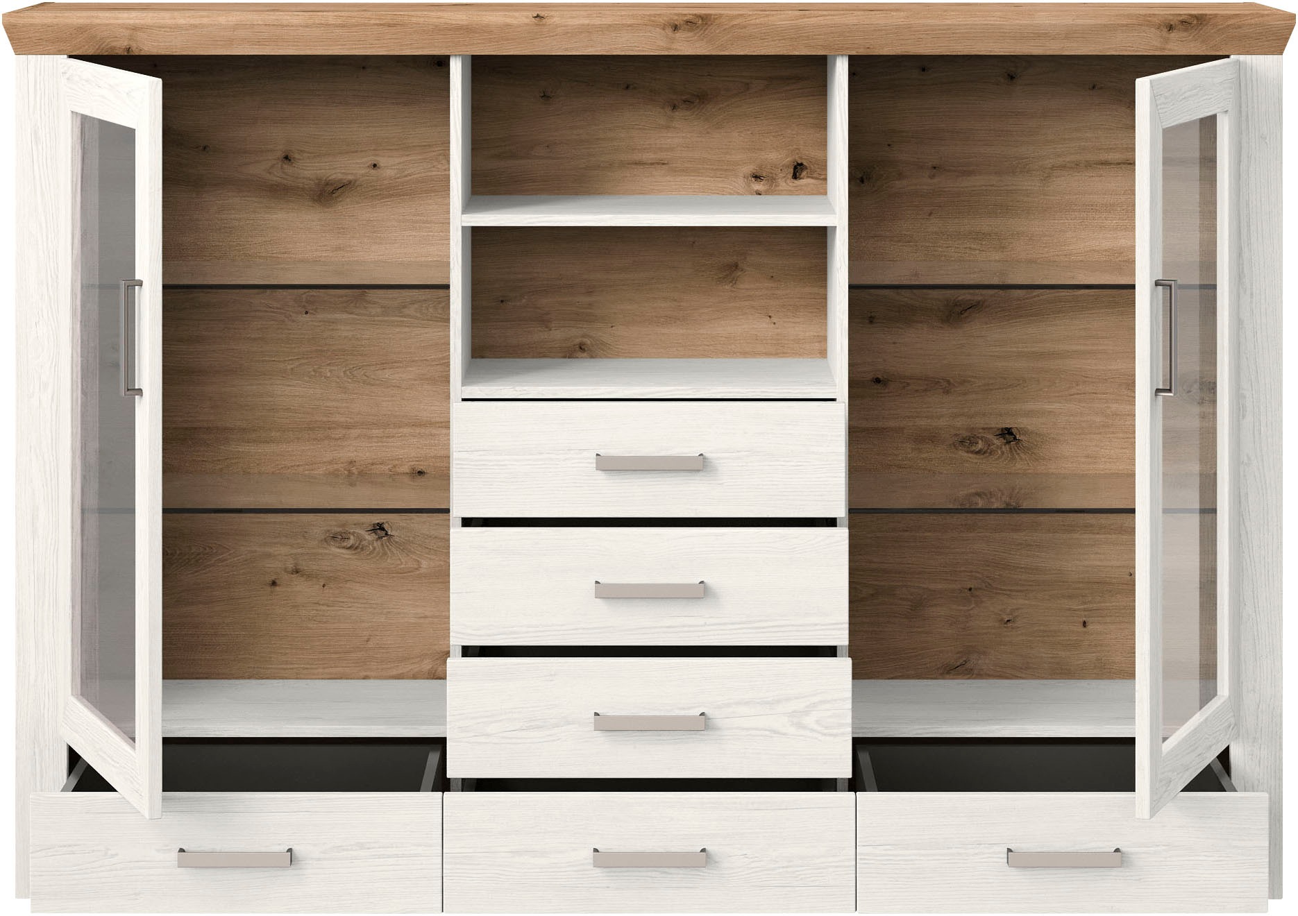 set one by Musterring Highboard »York«, Typ 56, mit Glastüren, Beleuchtung optional, B 184 cm