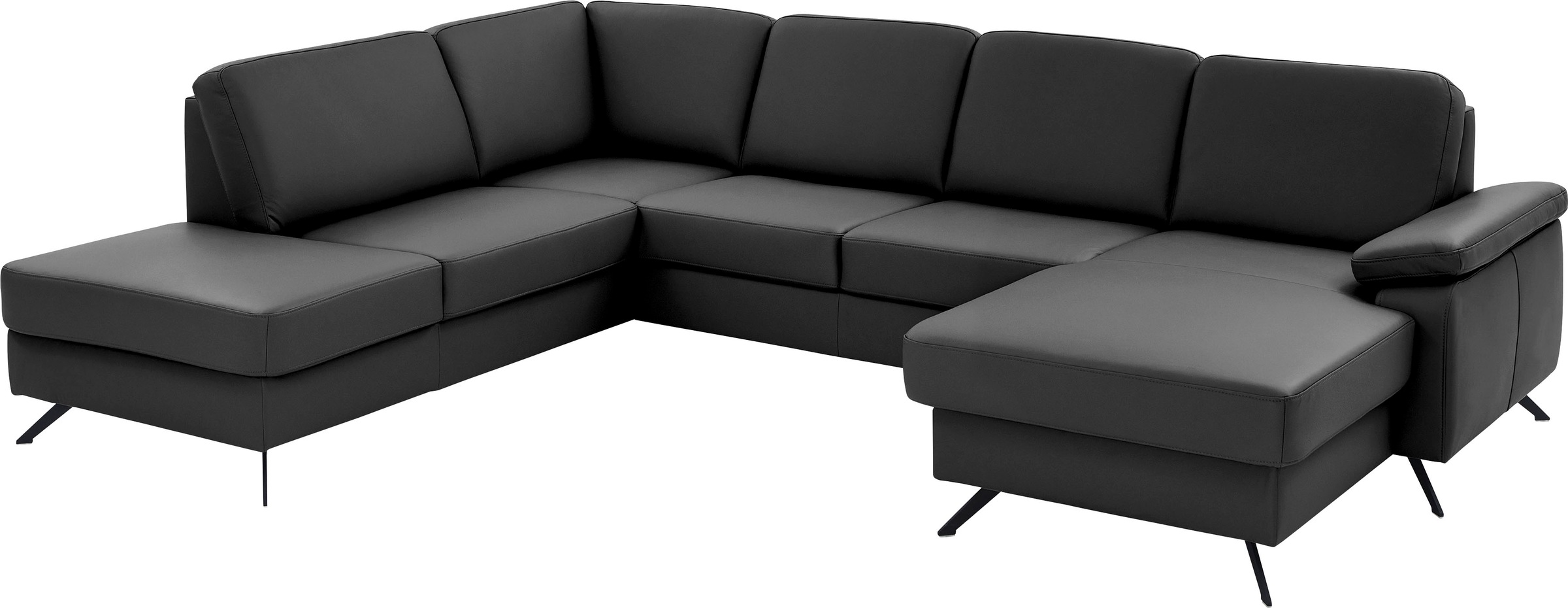 Die PlanBar Wohnlandschaft »PN-EM15047 U-Form, ohne Kopfstützen« Echtleder, wahlweise mit  Bettfunktion u. Stauraum