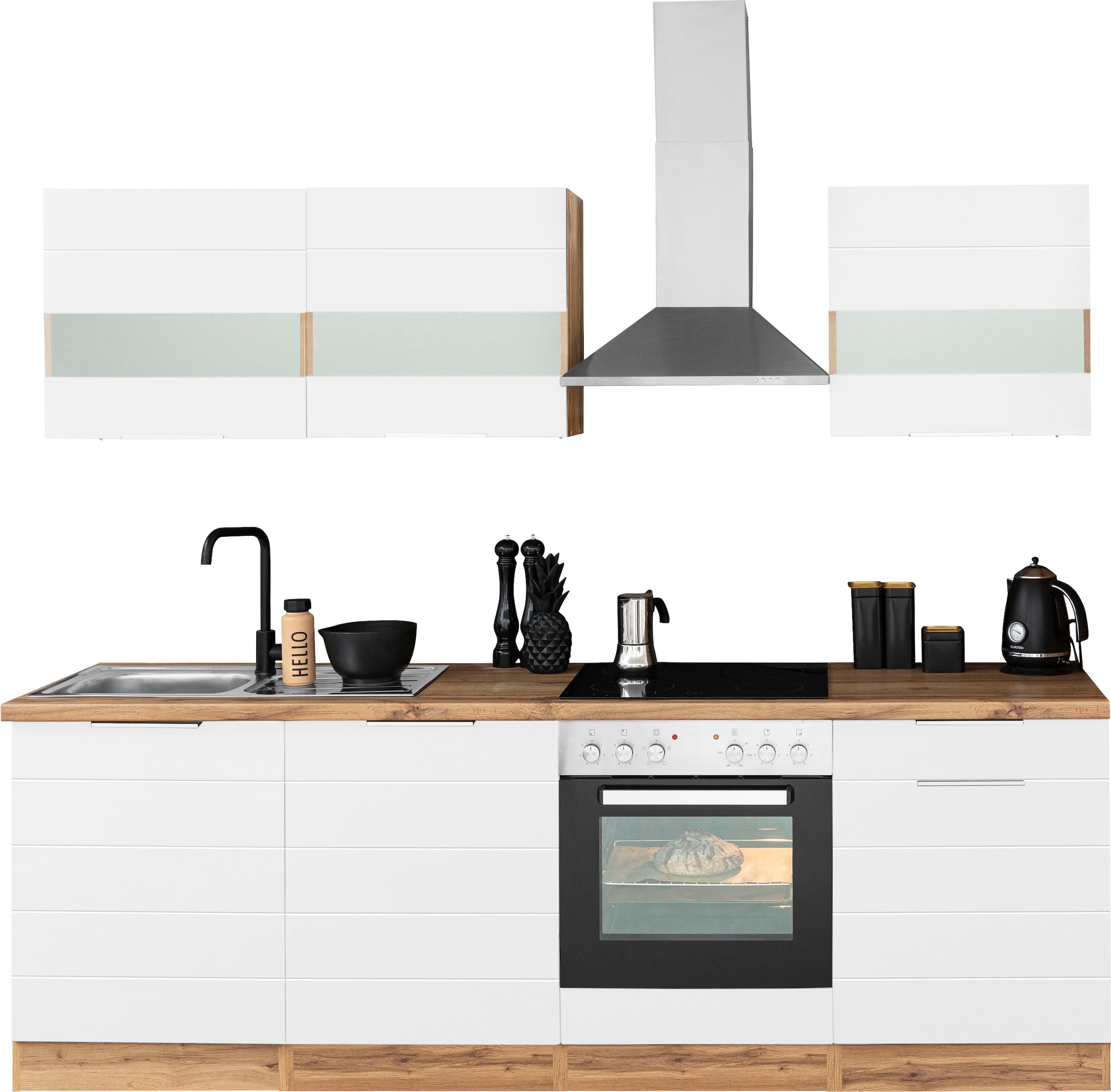 KOCHSTATION Küchenzeile »KS-Luhe« 240 cm breit, wahlweise mit oder ohne E-Geräten, gefräste MDF-Fronten