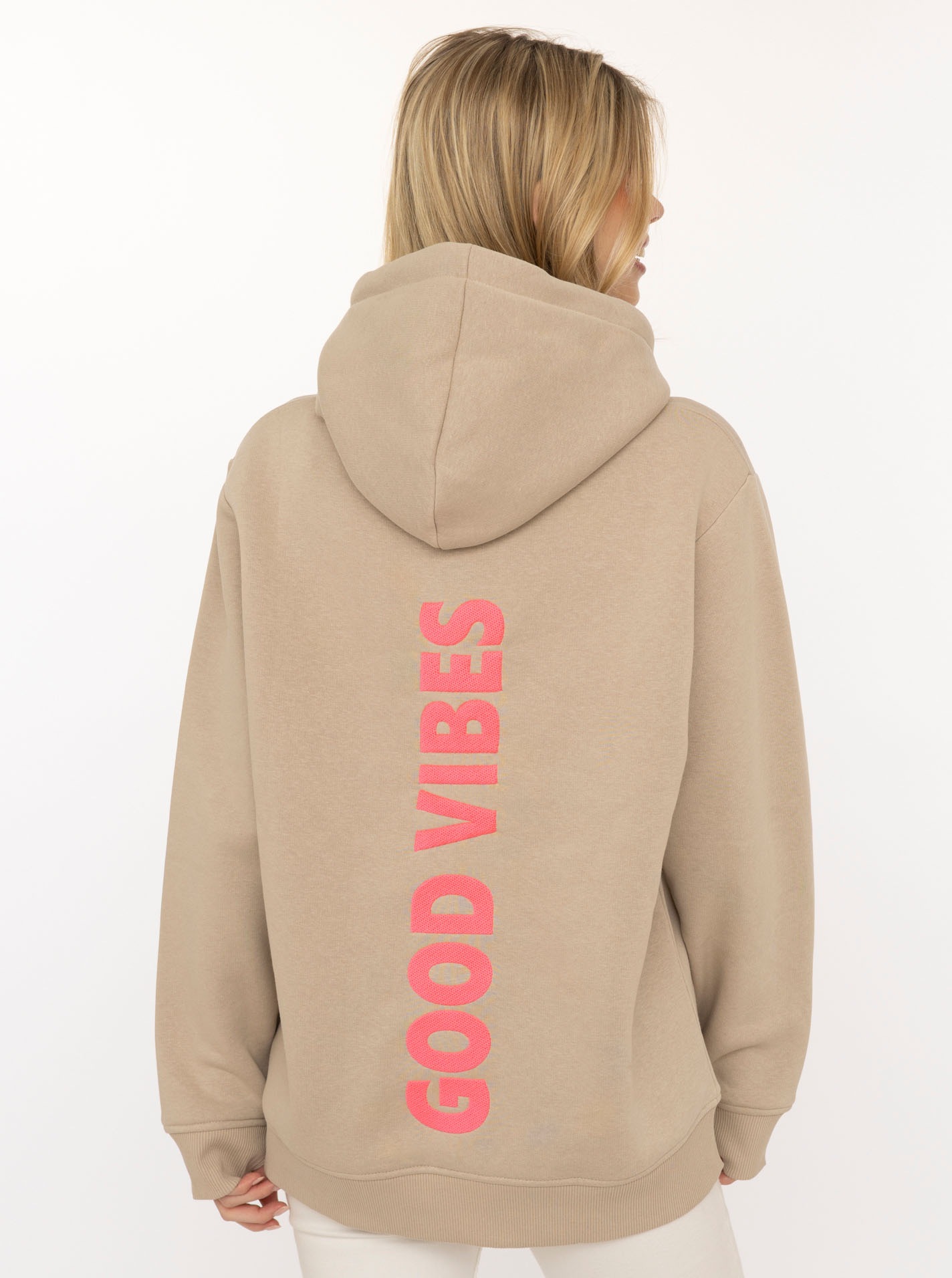 Zwillingsherz Hoodie »"Good Vibes"«, gestickter Schriftzug, Kapuze, Langarm, Kängurutasche, Kordelzug

