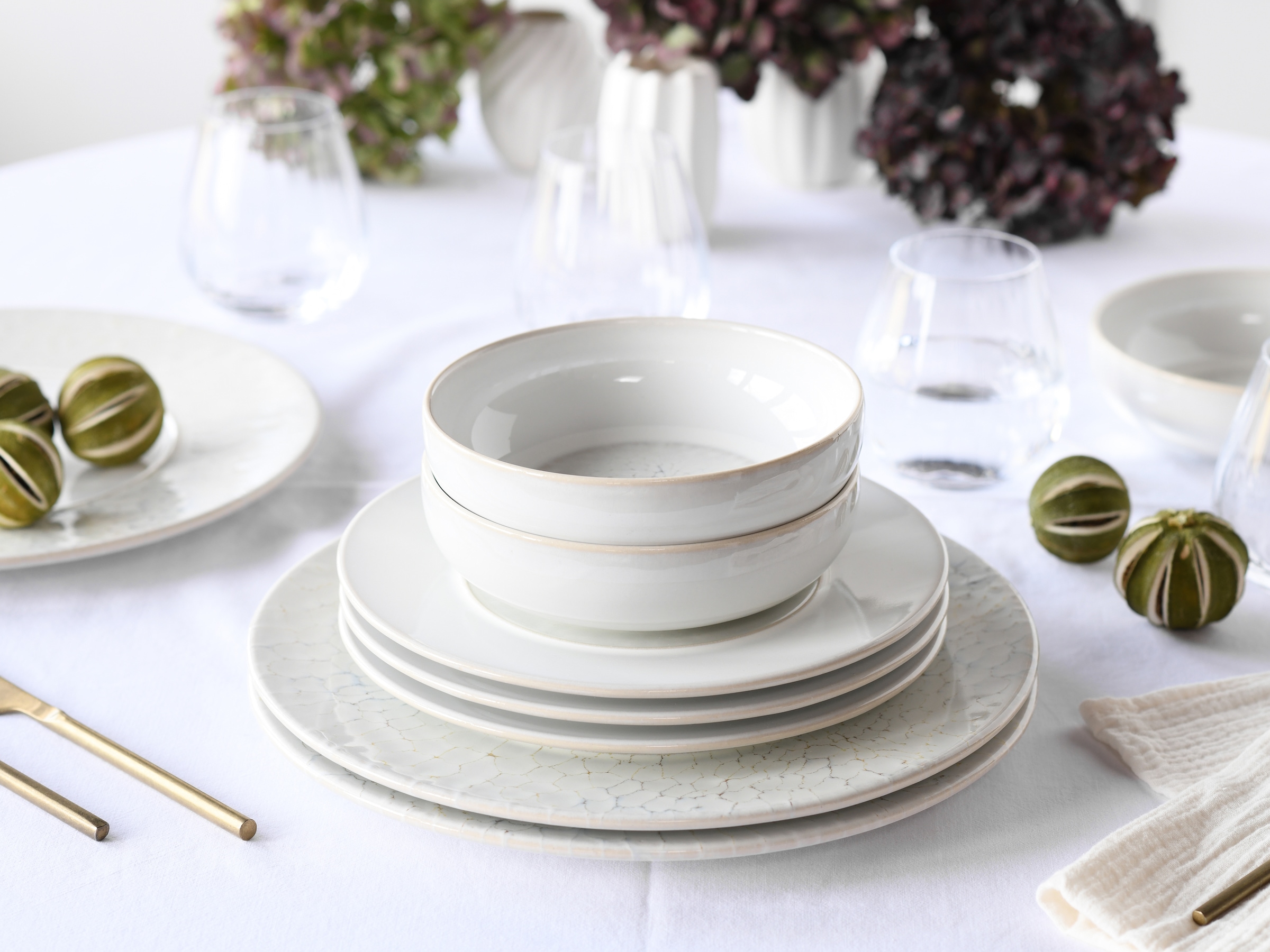 CreaTable Teller-Set »Unico, Tellerset, 12-tlg.« Eleganter Flair, Breite Fahne, Edel