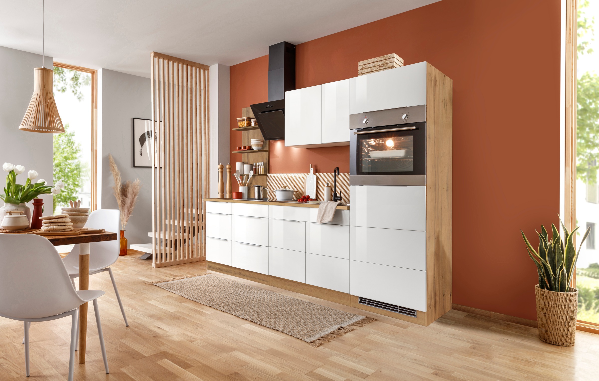 KOCHSTATION Küchenzeile »KS-Brindisi Breite 270 cm« wahlweise mit E-Geräten und Induktion, mit MDF-Fronten und Regal