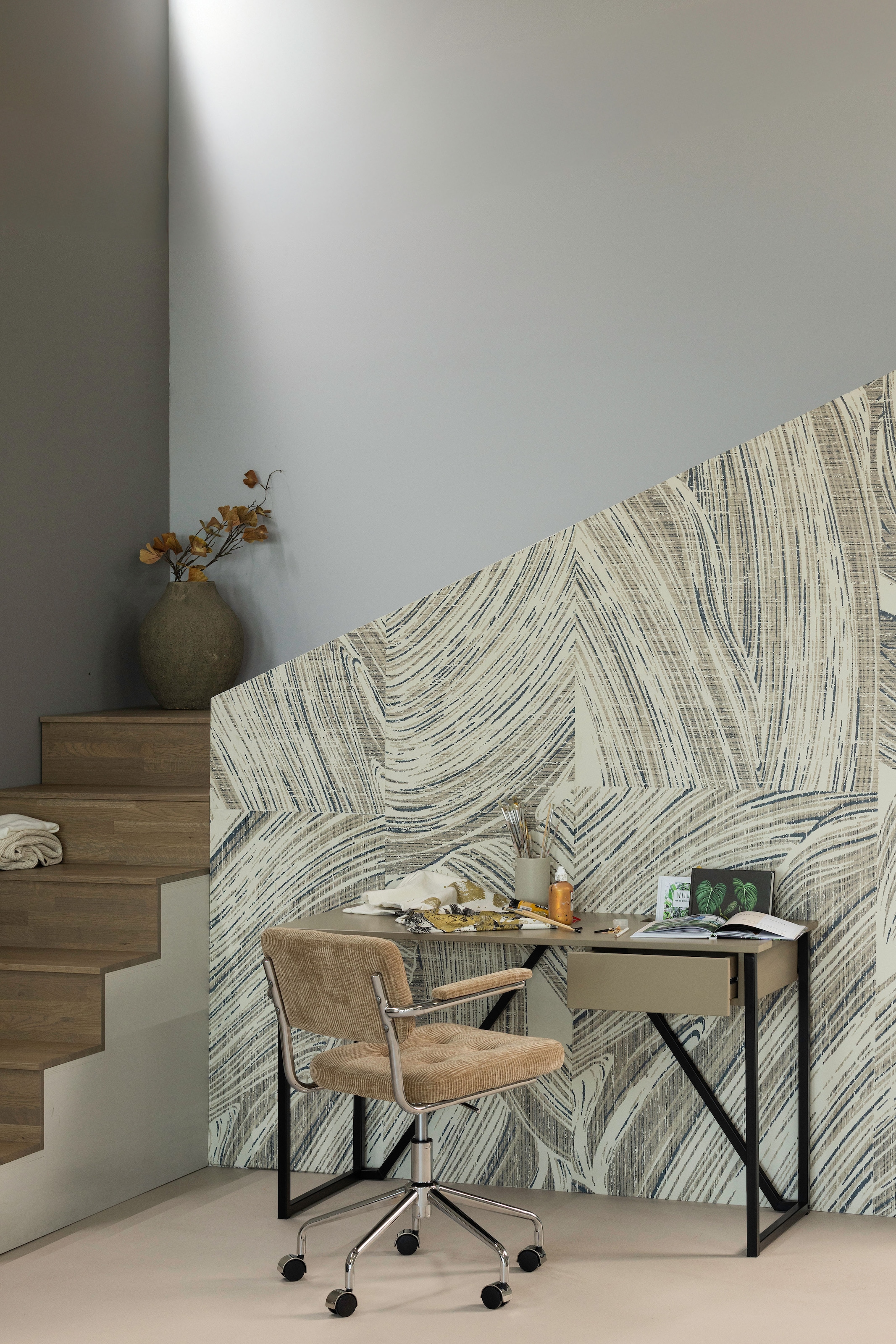 WOOOD Drehstuhl »Kova mit Rippenstoff-Bezug höhenverstellbar, B 54 x T 60 x H 87 cm« () Drehbar, Hohe Verschleißfestigkeit, Tragkraft 125 kg