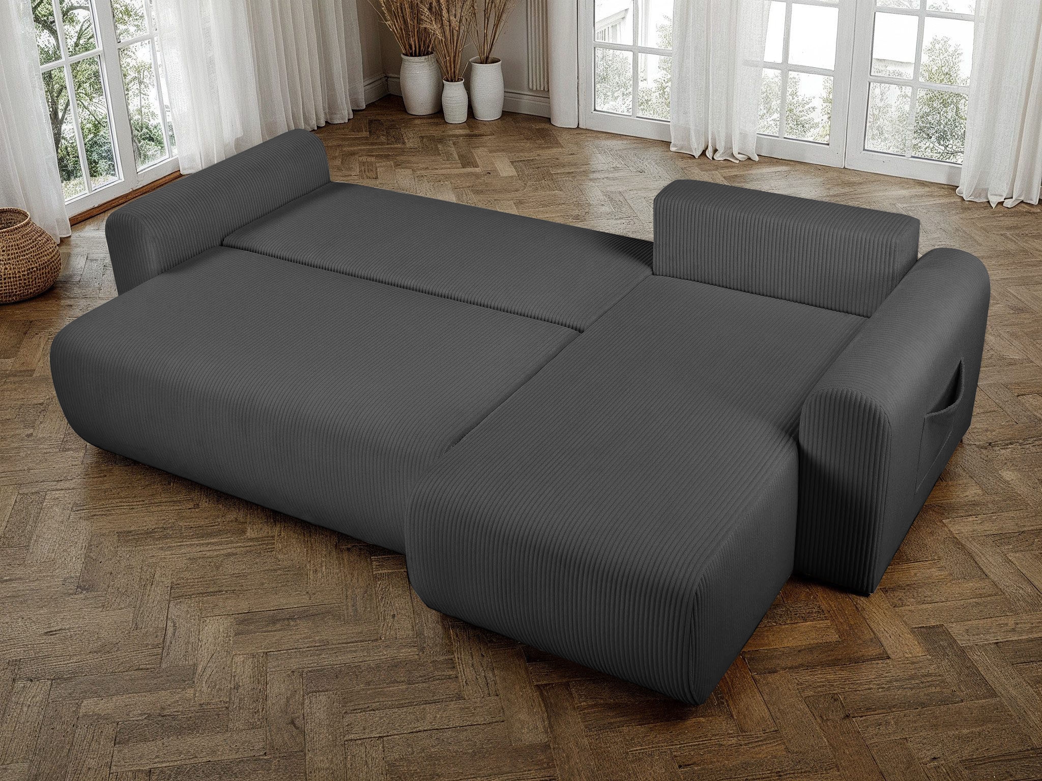 OTTO home Ecksofa »JONAA Cord L-Form, 241cm. OTTO. Verlässliche Qualität« Tonnentaschen-Federkern, Bettkasten, Schlafsofa (133/200)