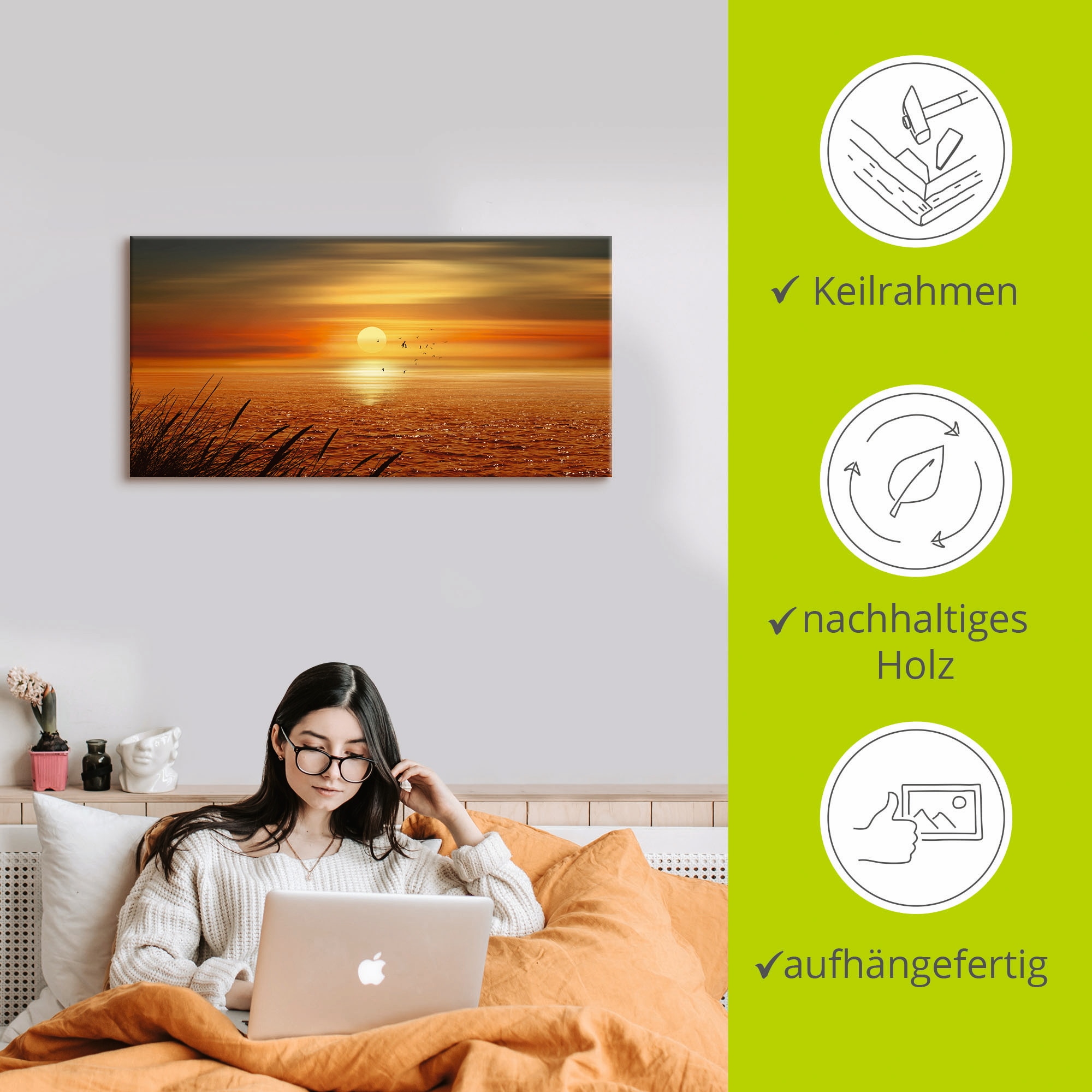 Artland Wandbild »Sonnenuntergang über dem Meer«, Sonnenaufgang & -untergang, (1 St.), als Leinwandbild, Poster, Wandaufkleber in verschied. Größen