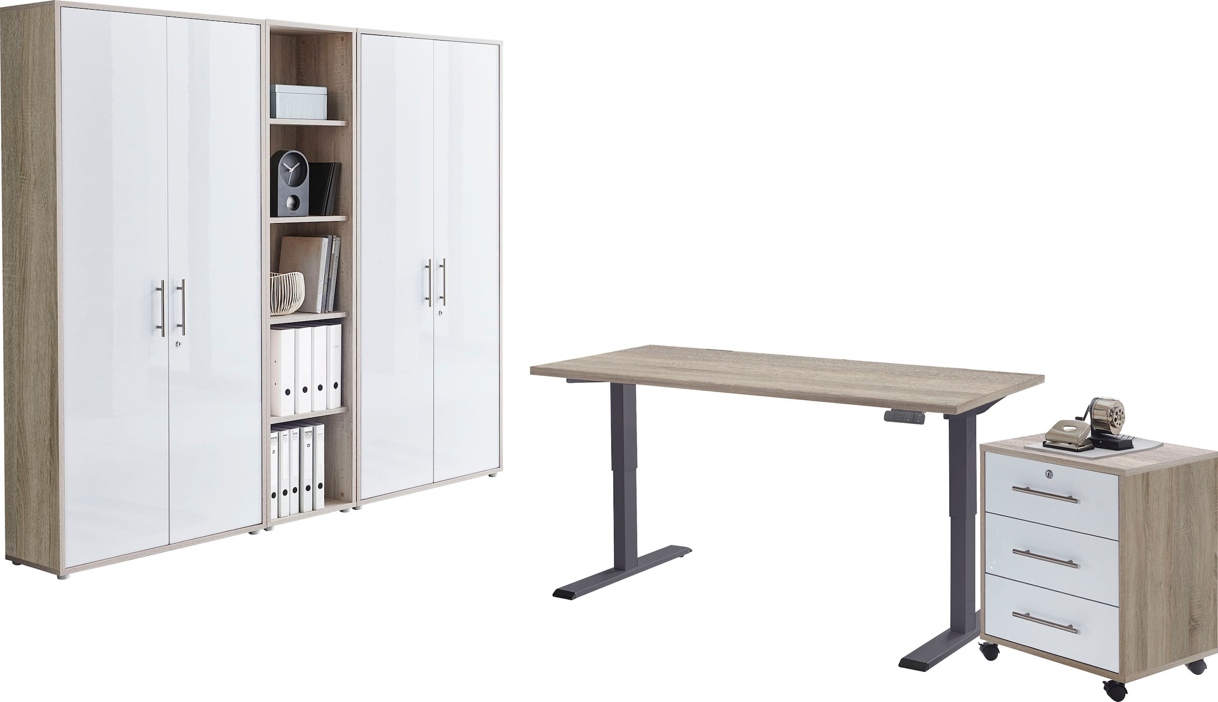 BMG Möbel Büromöbel-Set »Tabor«, (Set, 5 tlg.), mit elektrisch höhenverstellbarem Schreibtisch