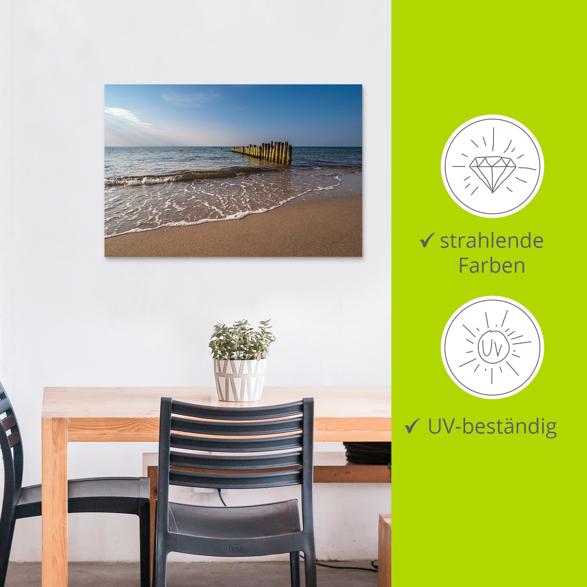 Artland Alu-Dibond-Druck »Buhnen an Küste Ostsee bei Graal«, Strandbilder, (1 St.), für Innen- und Außenbereich geeignet, Outdoorbild