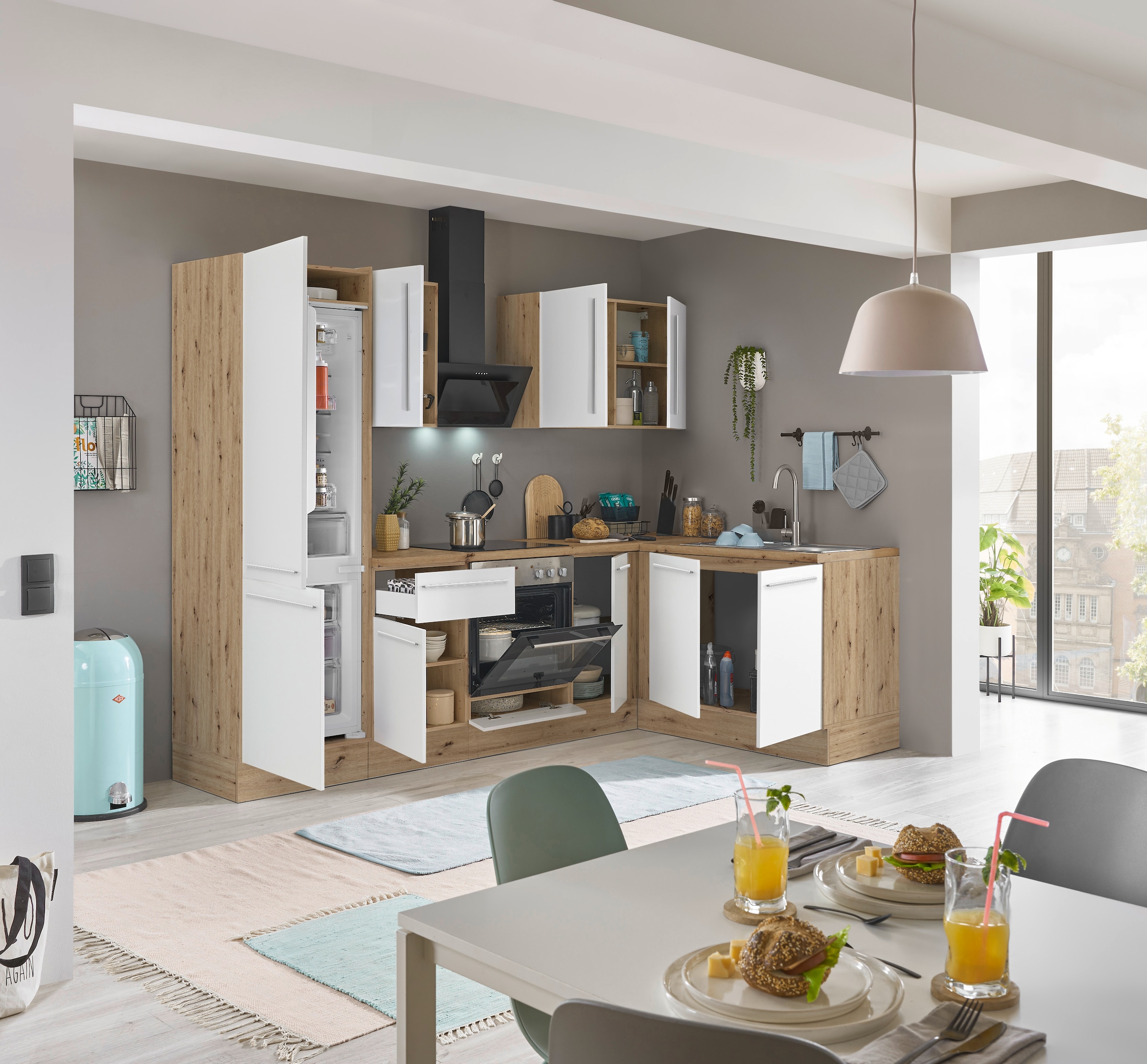 KOCHSTATION Winkelküche »Florida, Stellbreite 270x165 cm«, wahlweise mit E-Geräten, mit Softclose für Türen und Schubkästen